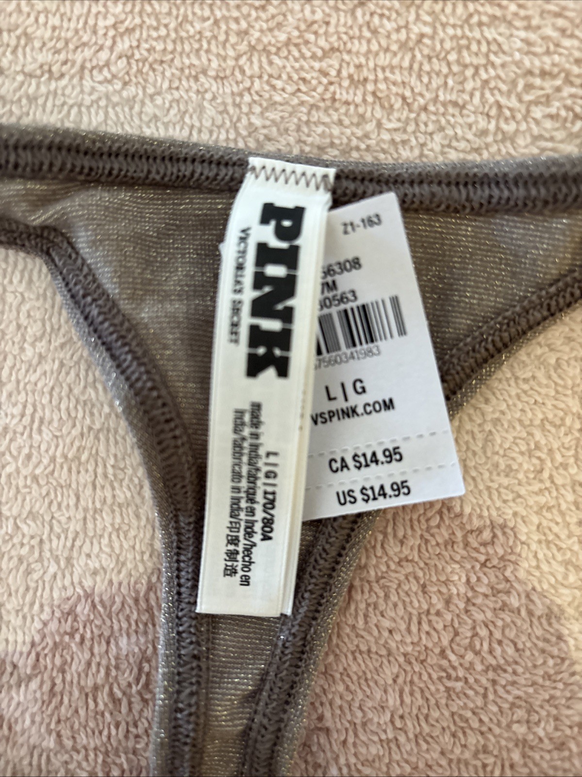 Pink By Victoria’s Secret, Large Coco Sparkle Logo Thong Panties