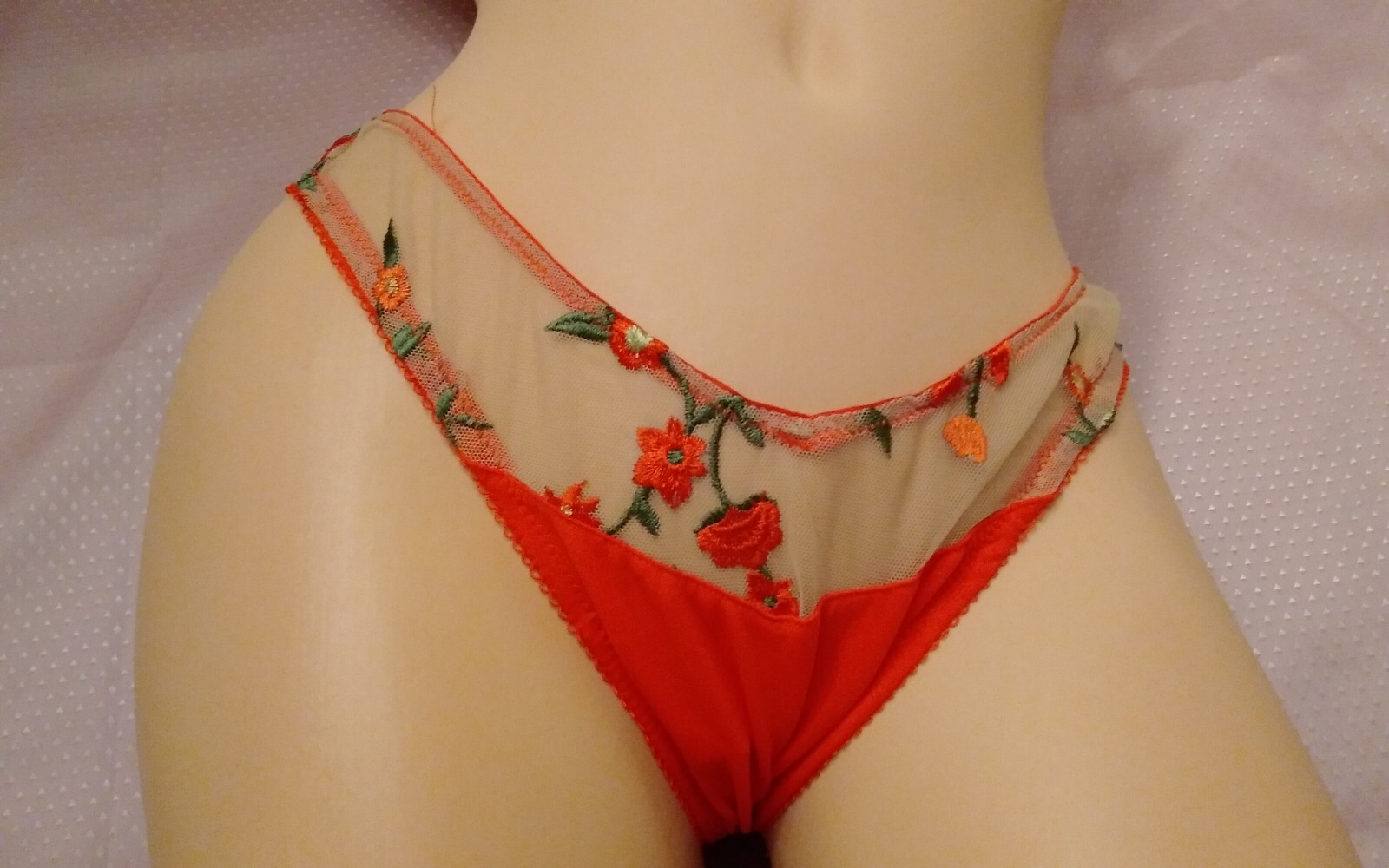 Panties NWT Bootaybag Red Floral Embroidered Bikini Thong Size Small Underwear