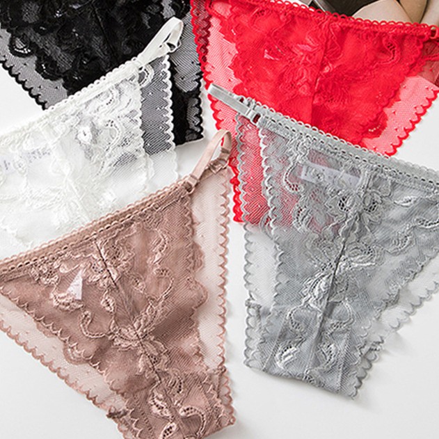 5 Pack Lot Sexy Women See Through Lace Panties Low Rise Brief Underwear Lingerie