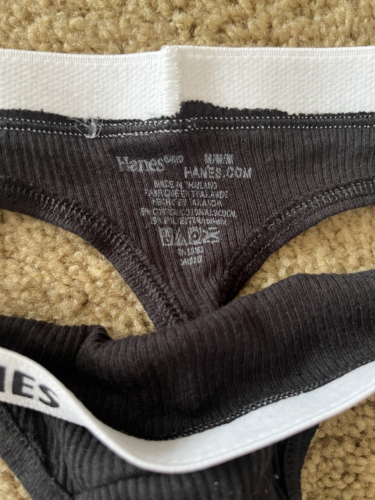 new 2 pair hanes black grey logo thong set ribbed underwear medium panties