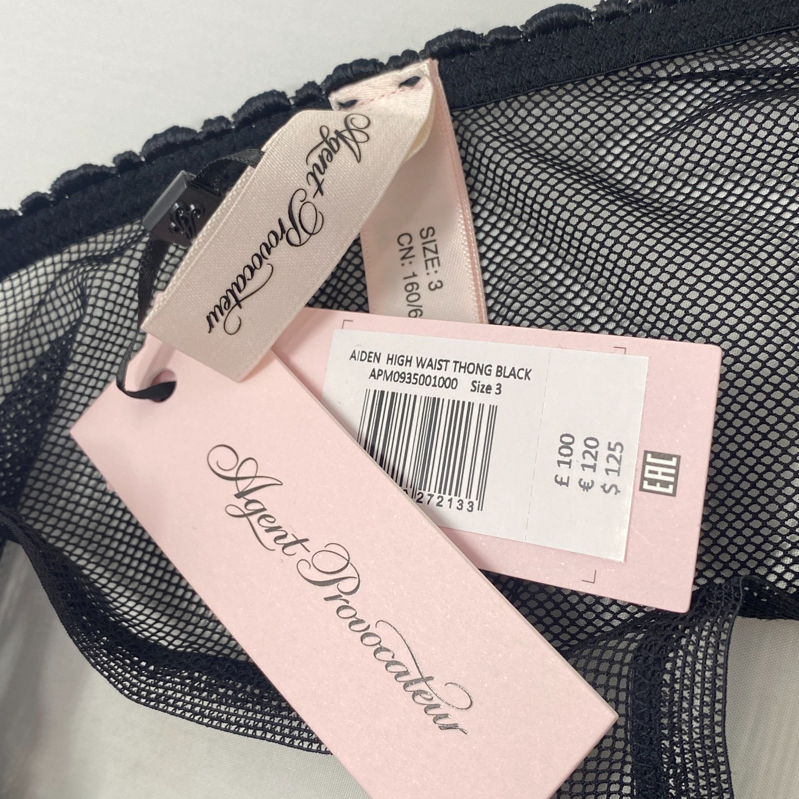 Agent Provocateur Aiden Black High Waist Thong AP3 Medium NWT