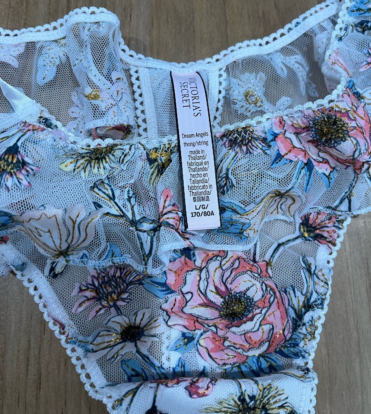 Victorias Secret Dream Angels 2019 Floral Embroidered Ruffle Flutter Thong L