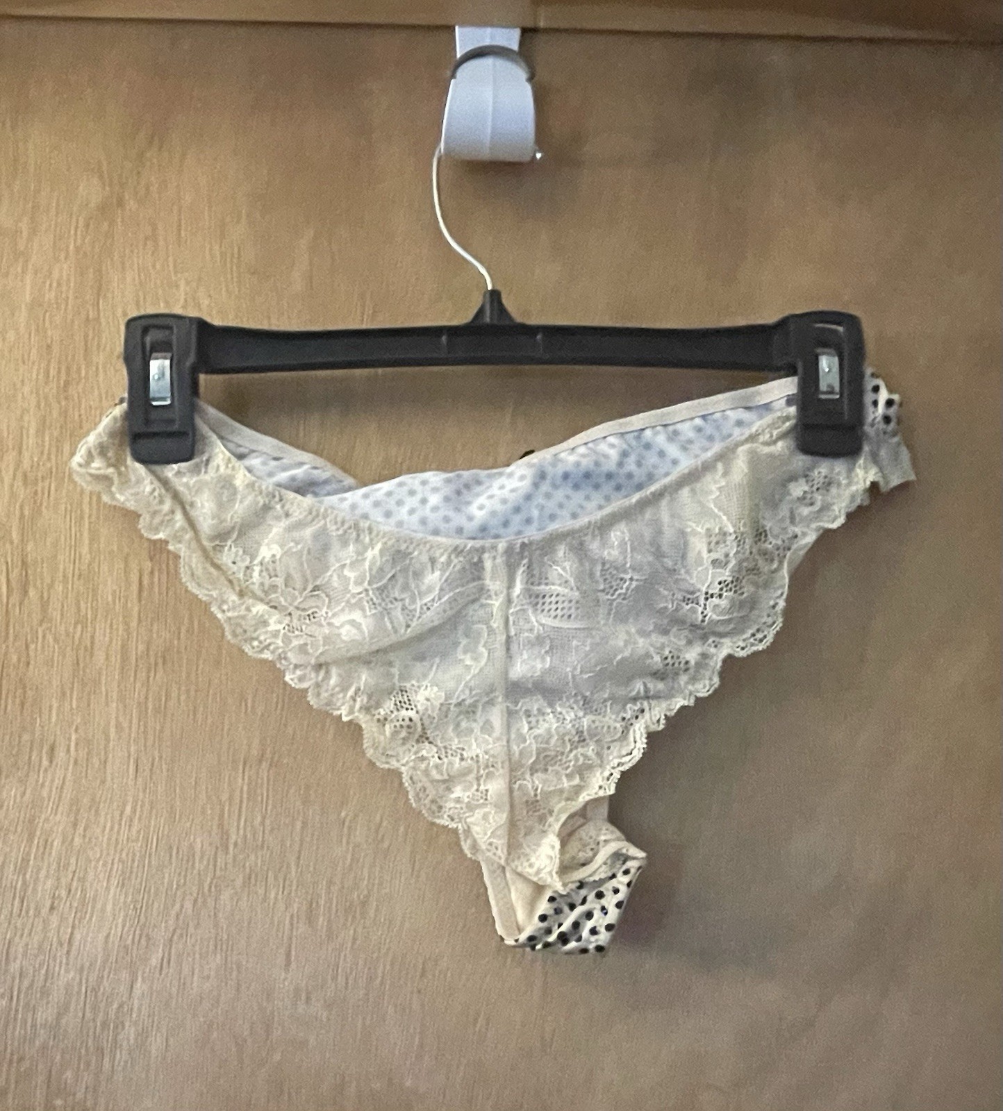 Affinitas Women’s Thong Panties L Polka Dot Lace Bow