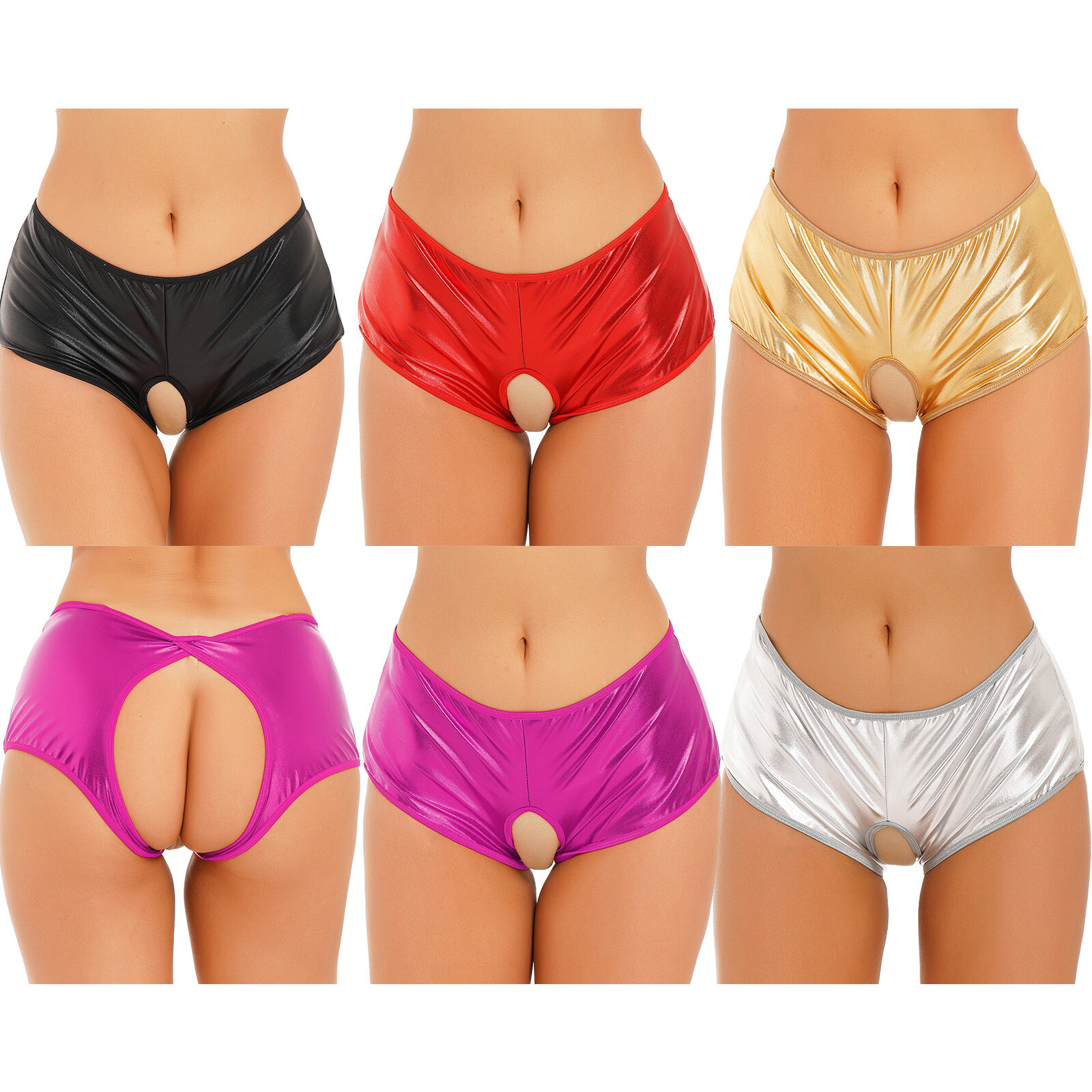 Womens Faux Leather Booty Shorts Open Butt Panty Hipster Knicker Bikini Brief