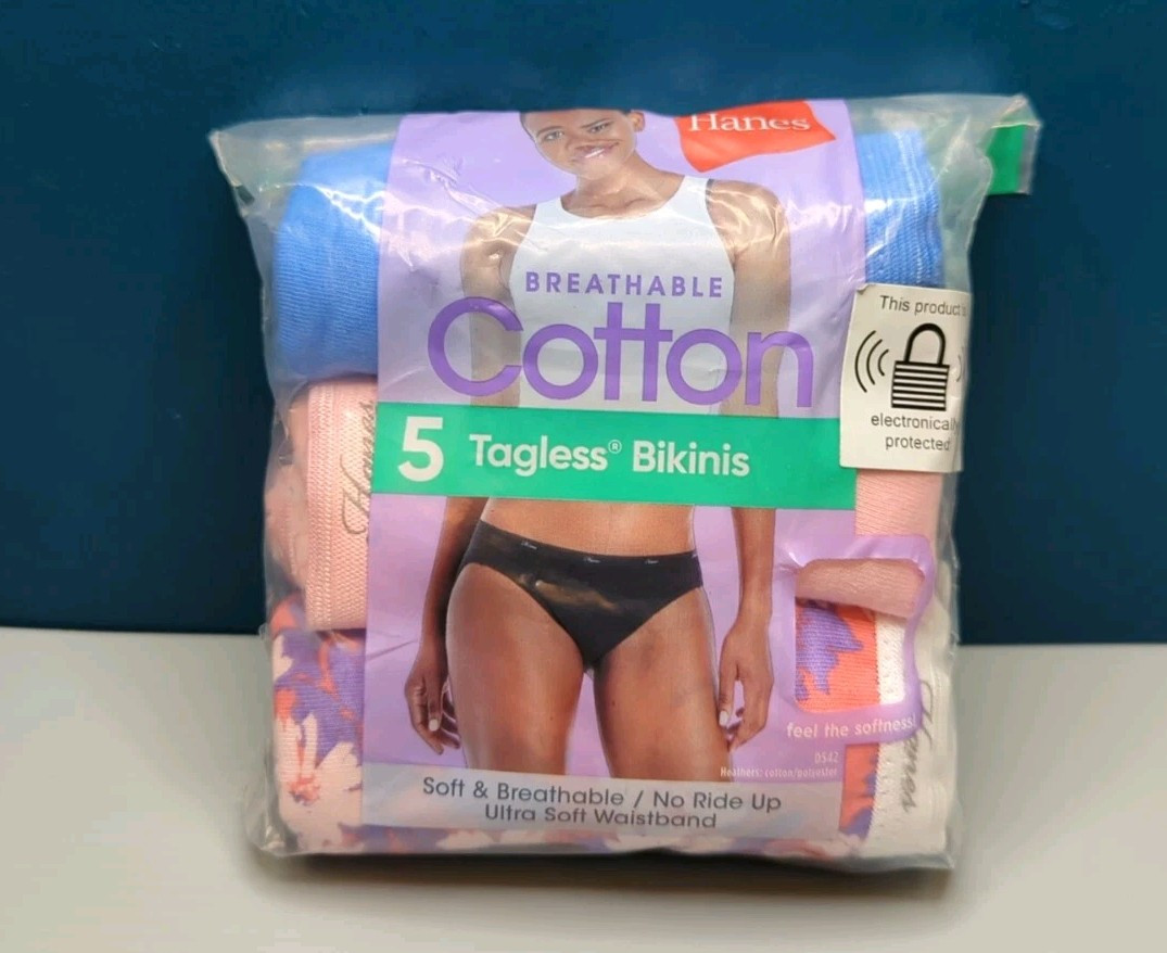Hanes Womens Bikinis 5-Pair Size 5/S (36-37″ Hip) Breathable Cotton Soft Tagless
