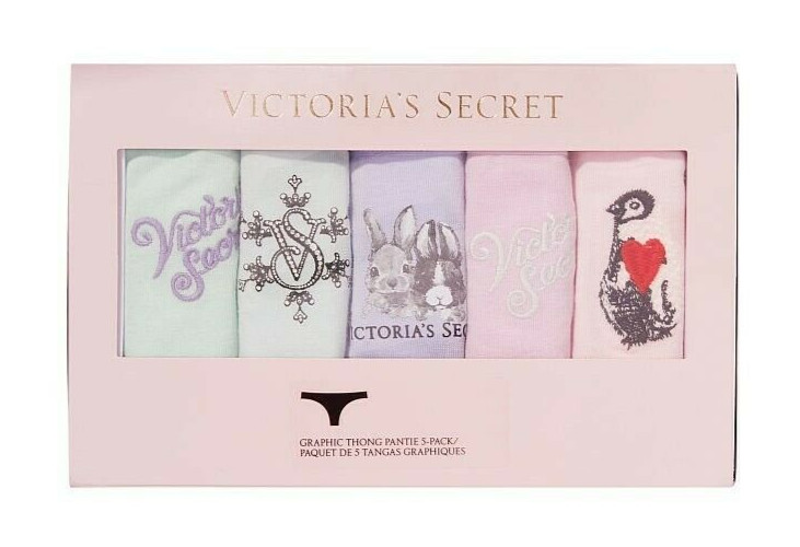 Victoria’s Secret Graphic Thong Panties Size M – Pack of 5 Cotton Thong Panties