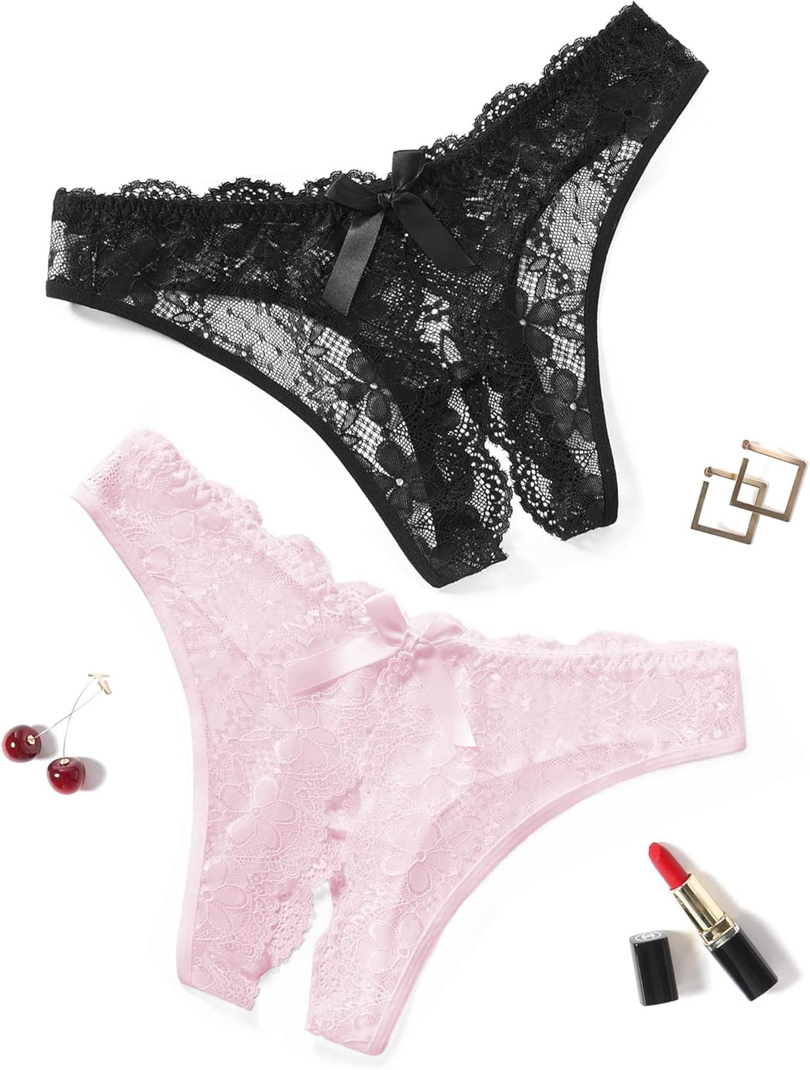 Women Lace Panties Floral Lace Briefs Sexy Hollow Out Bow Underwear 1-4 Pack
