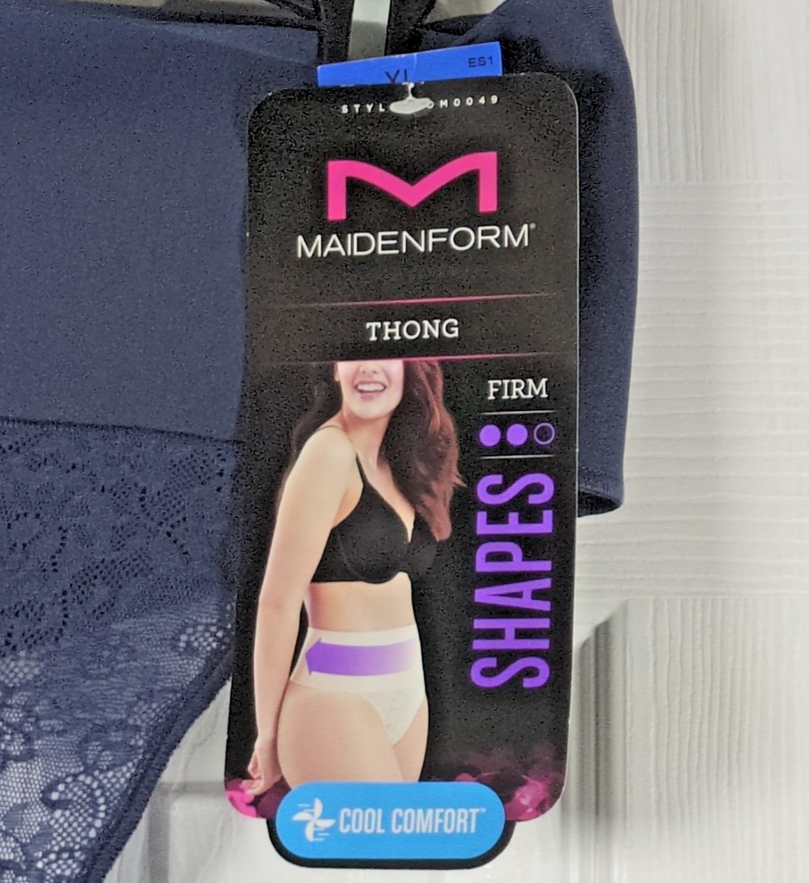Maidenform Tame Your Tummy Tailored Thong Panties XL Blue Lace Shapewear DM0049