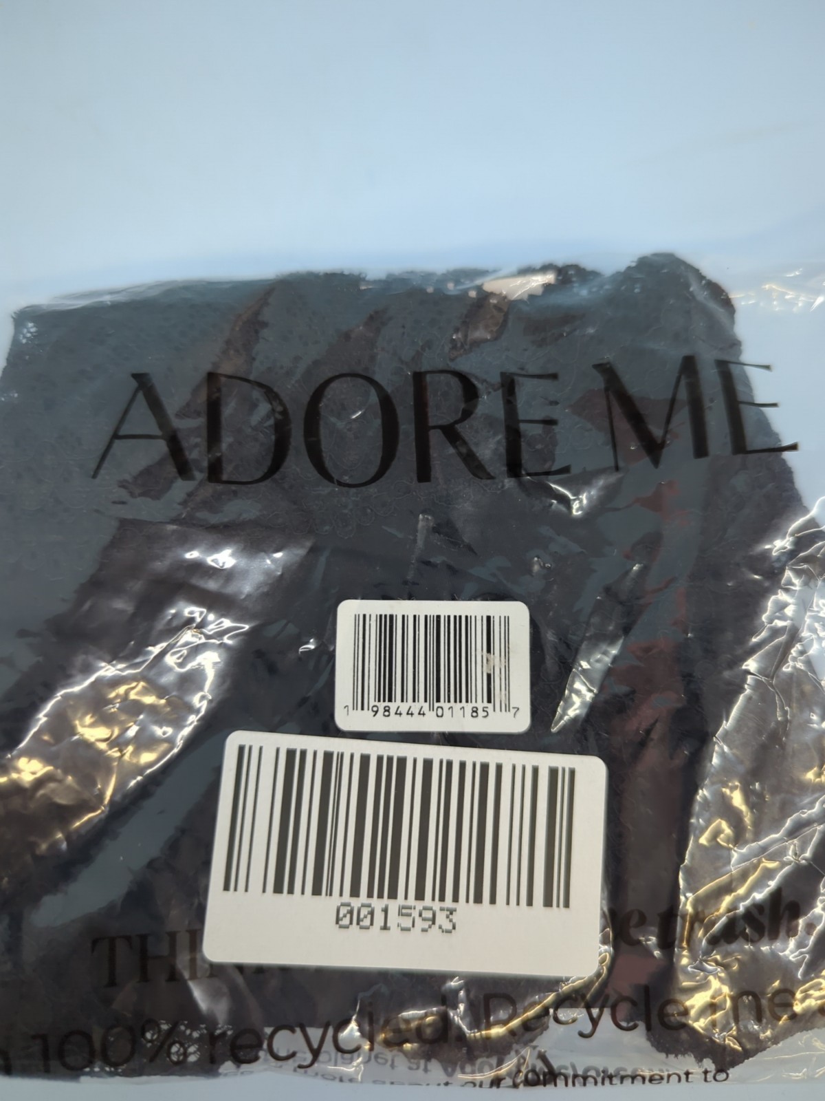Adore Me Amara Thong With Lace Trim Waistband And Leg line Pantie Large Black