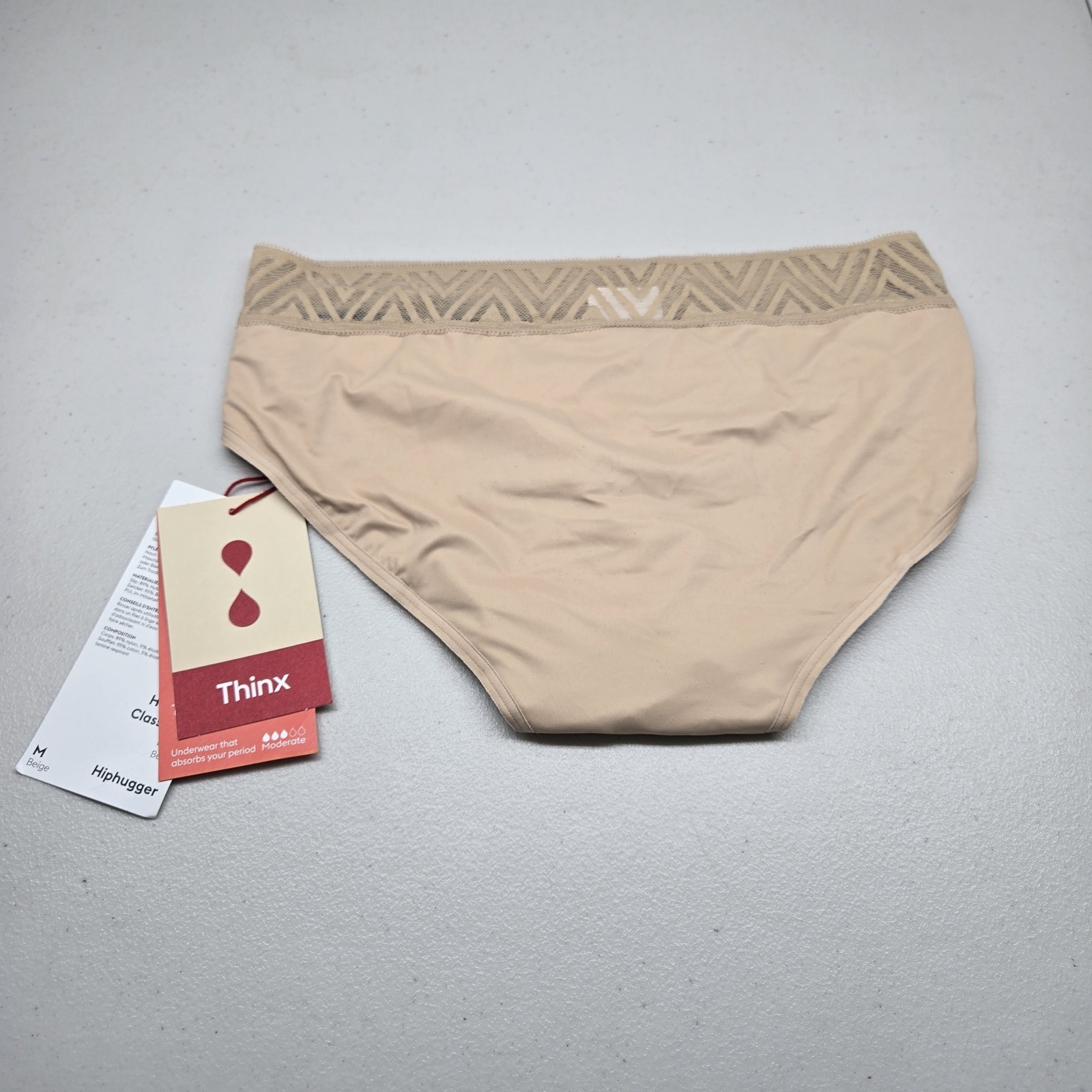 Thinx Women Panties M Beige Geometric Hip Hugger Lace NWT