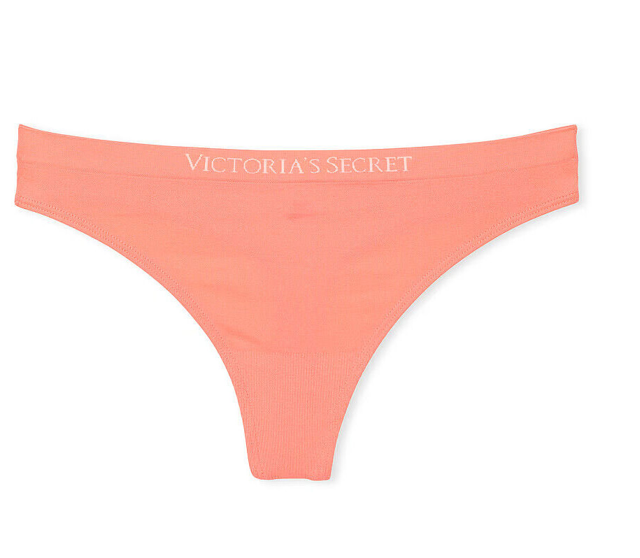 Victoria Secret Sexy Seamless Lingerie Thong Pantie Stretchy LOGO Punchy Peach