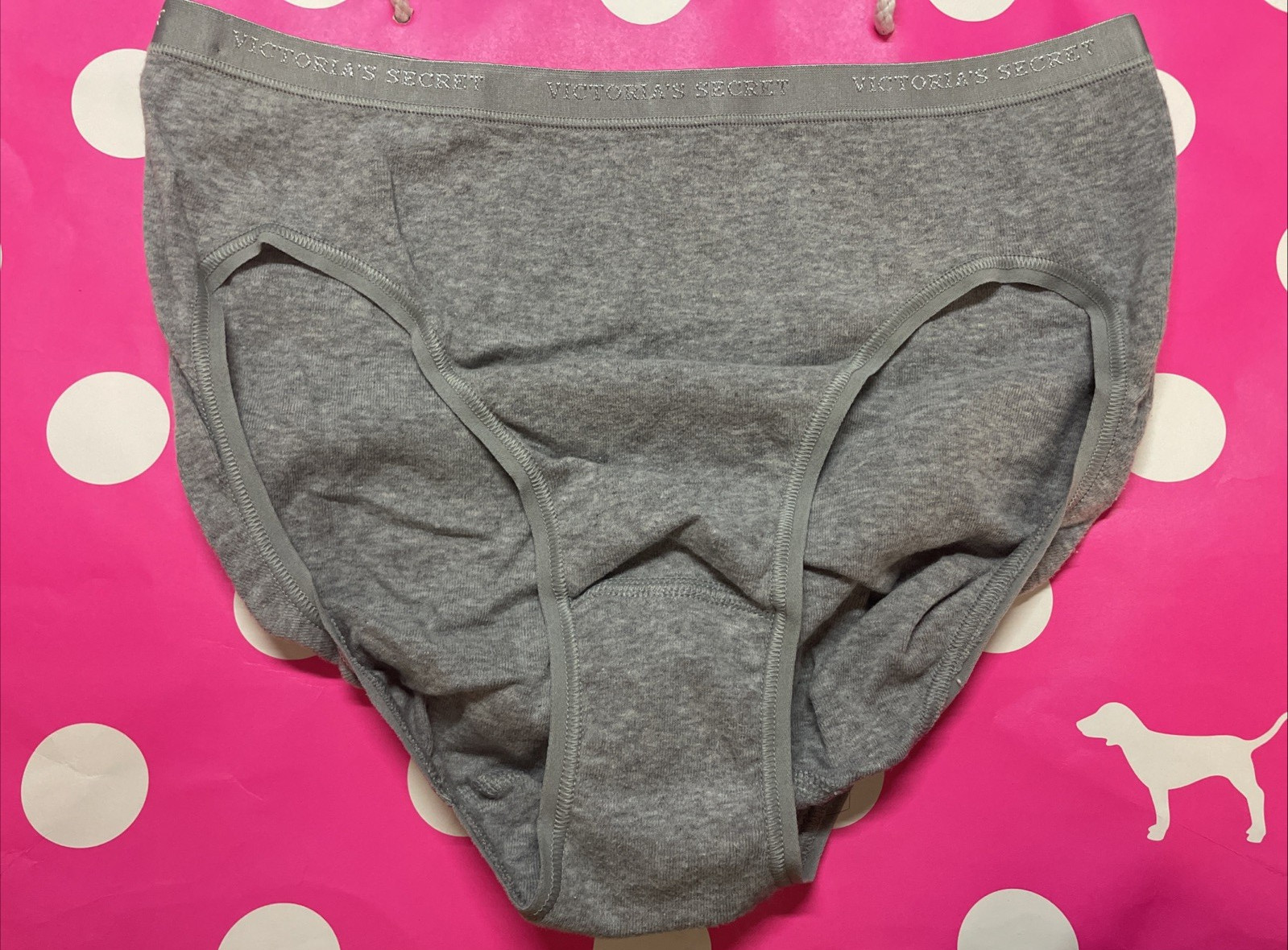2008 VTG Victoria Secret Cotton Signature Logo Waist High Leg Brief Panties M