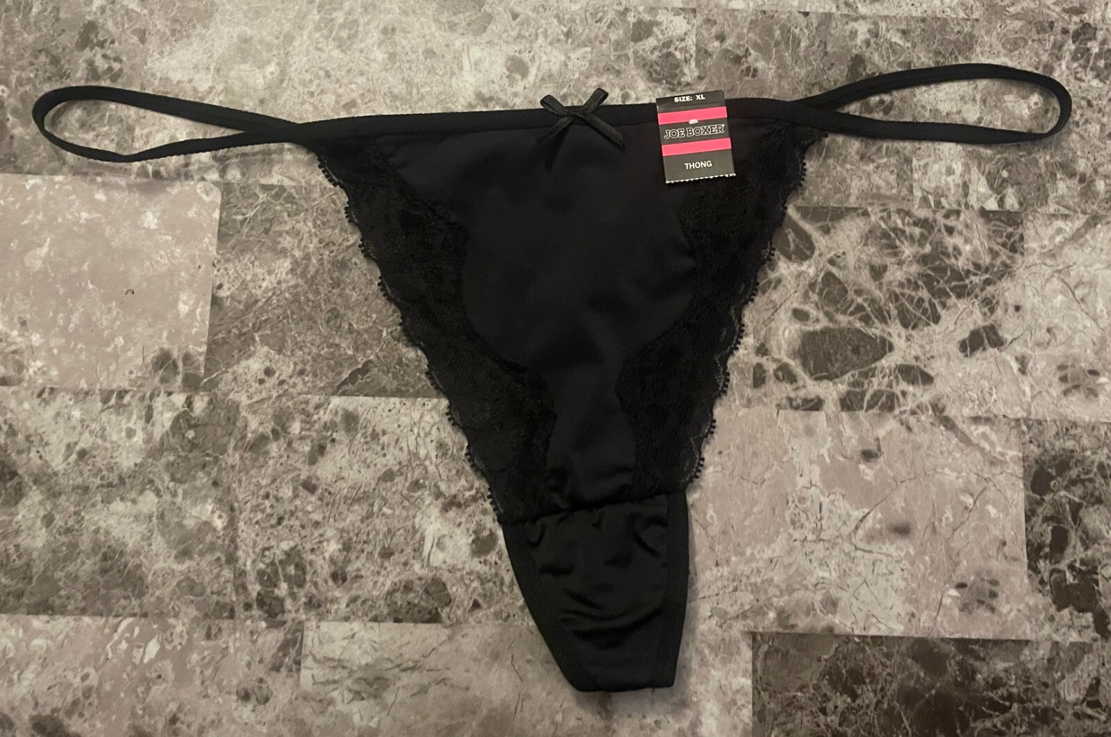NWT JOE BOXER XL SMOOTH BLACK LACE BOW VINTAGE RARE V STRING PANTIES