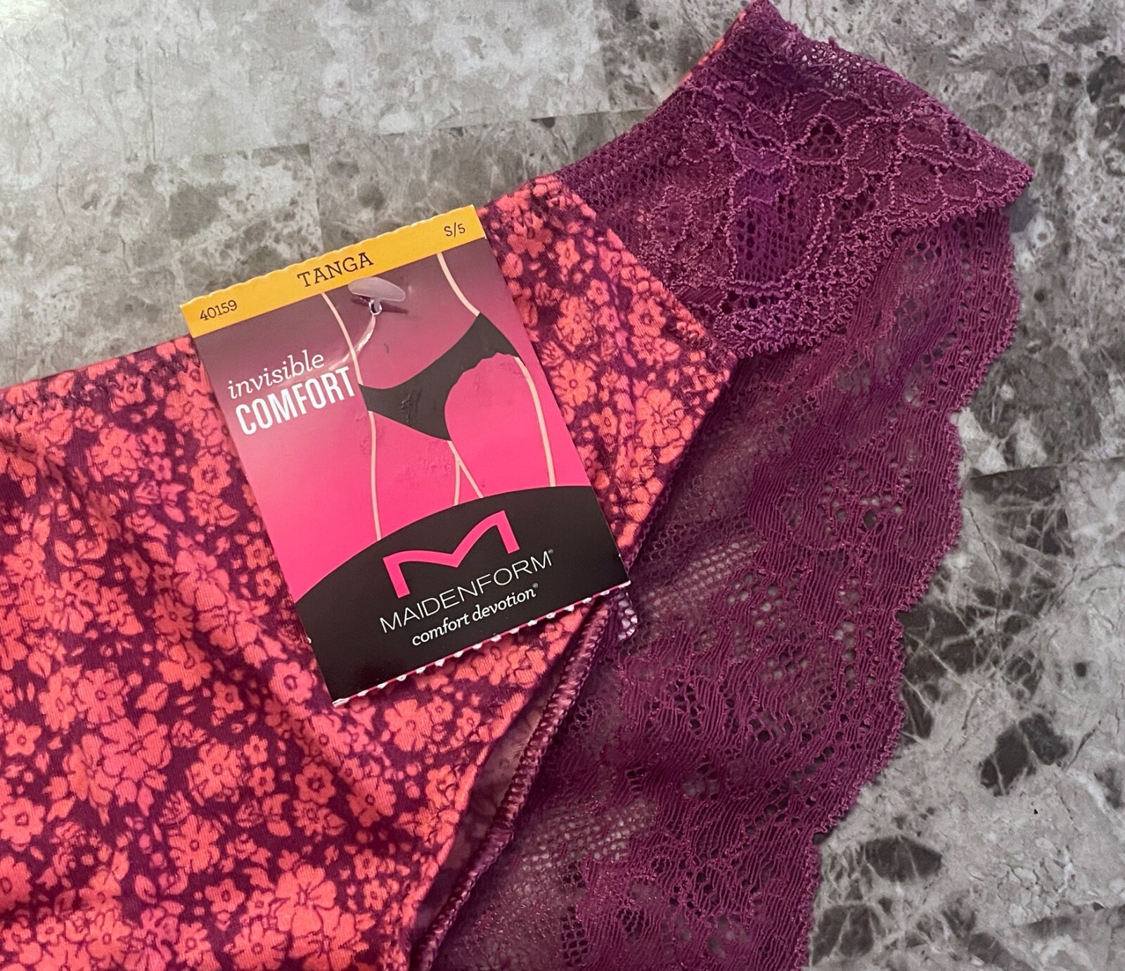 NWT MAIDENFORM SMALL SMOOTH PURPLE FLORAL LACE RUCHED TANGA CHEEKSTER PANTIES