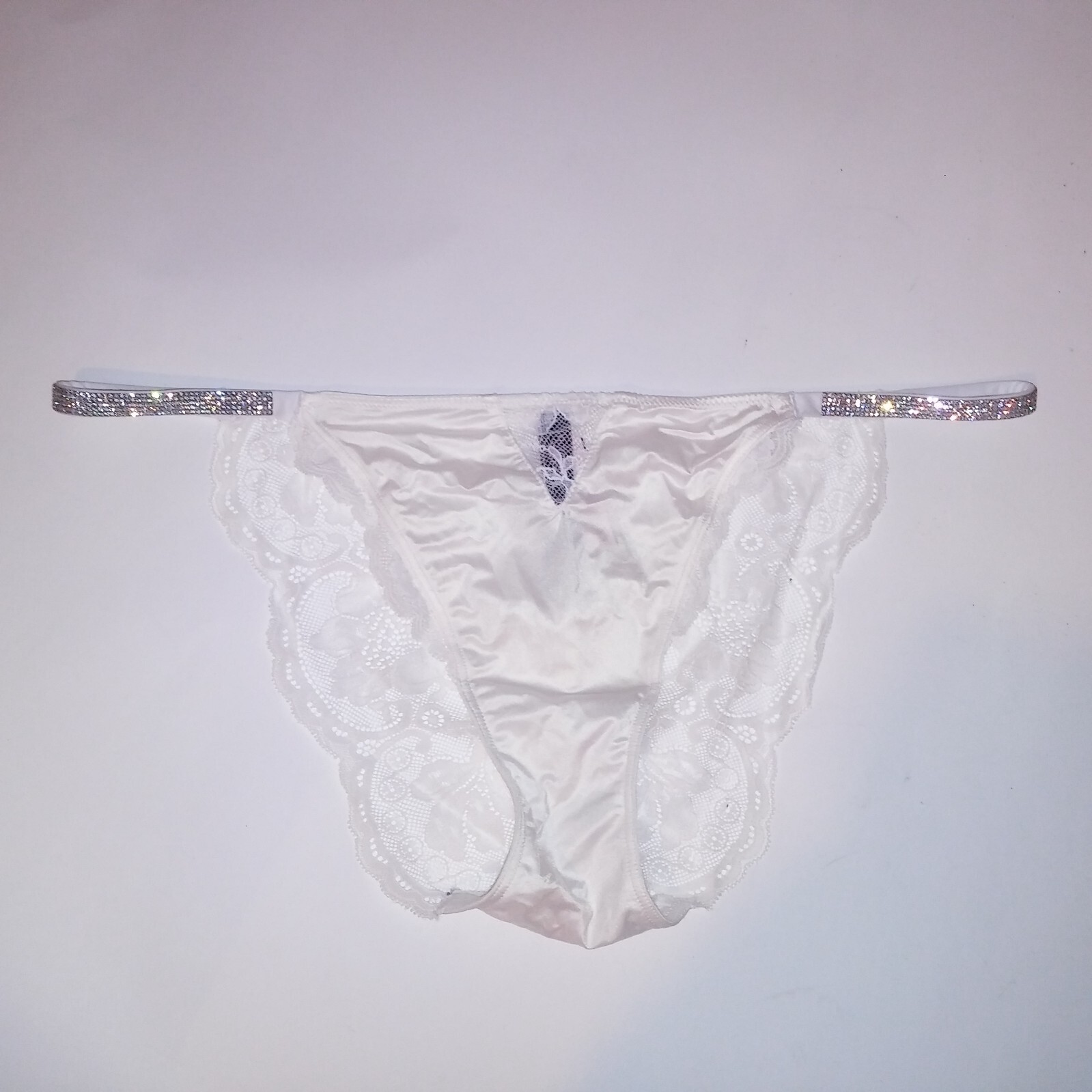 Victoria Secret Panty XL Cheeky Shine Strap Solid White Lace Back New