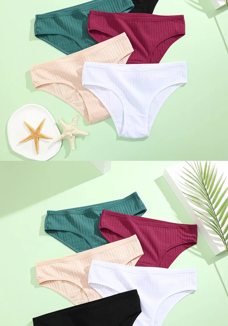4PCS/SET Women’s Cotton Panties Sexy Soft Striped Underpants 12 Solid Color