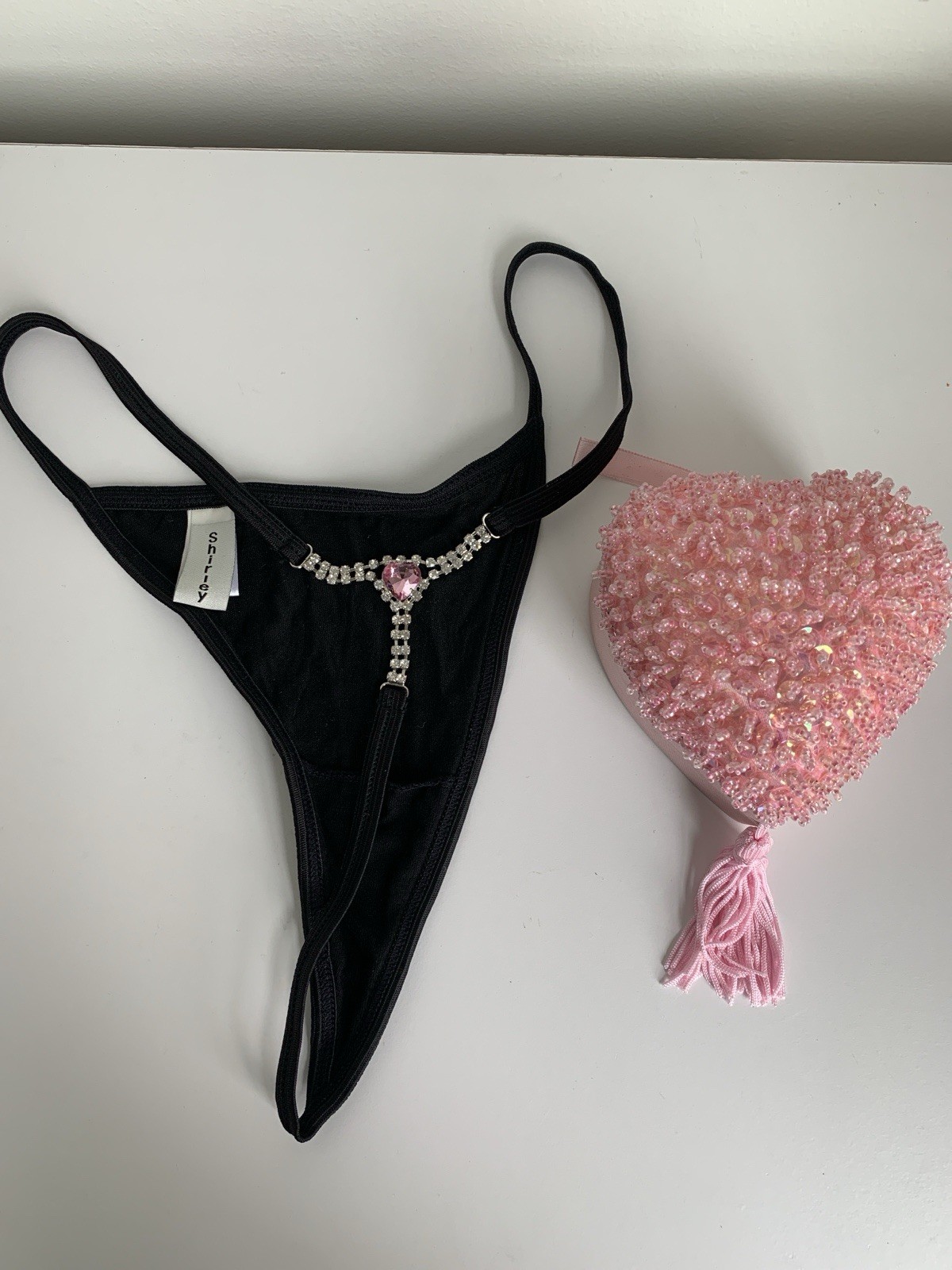 Vintage Y2K Shirley Of Hollywood Silk Thong With Rhinestone One Size
