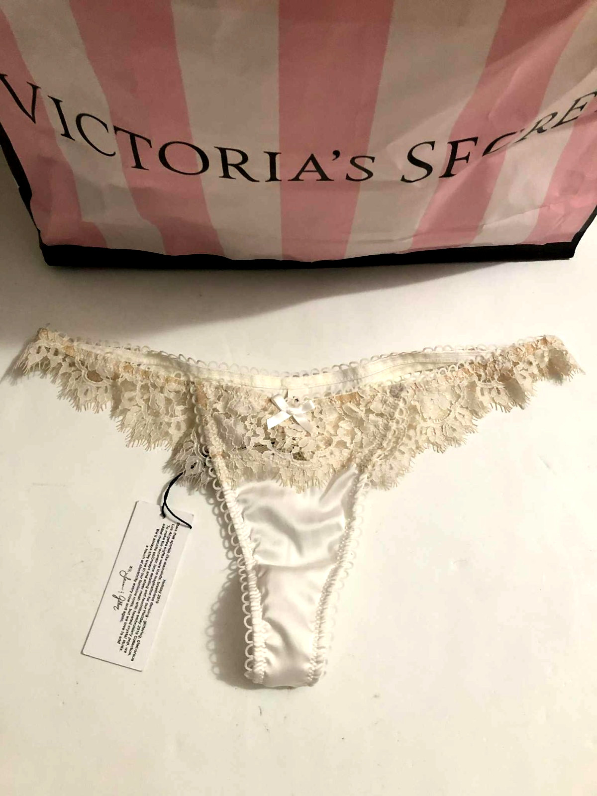 VS For Love & Lemons Skivvies Faye Lace Thong Pantie White/Ivory NWT