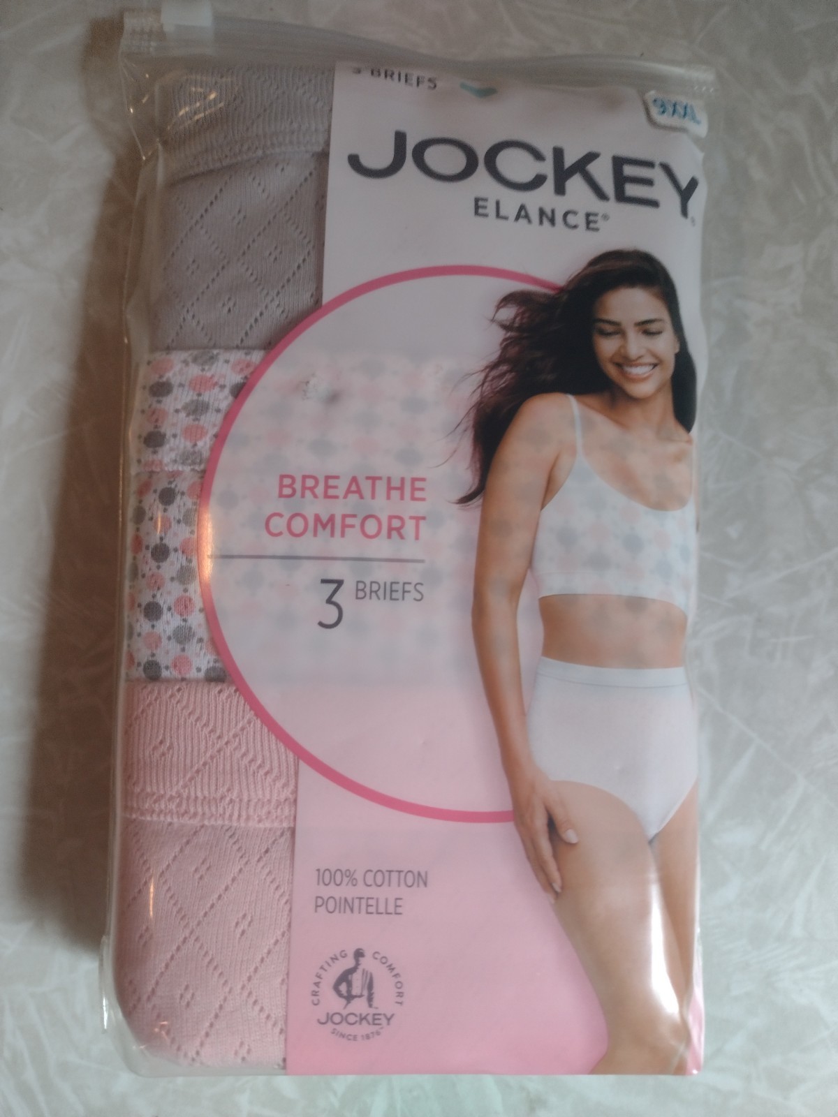 3 Pack Jockey Size 9/2XL Elance Breathe Comfort Briefs, 100% Cotton Pointelle