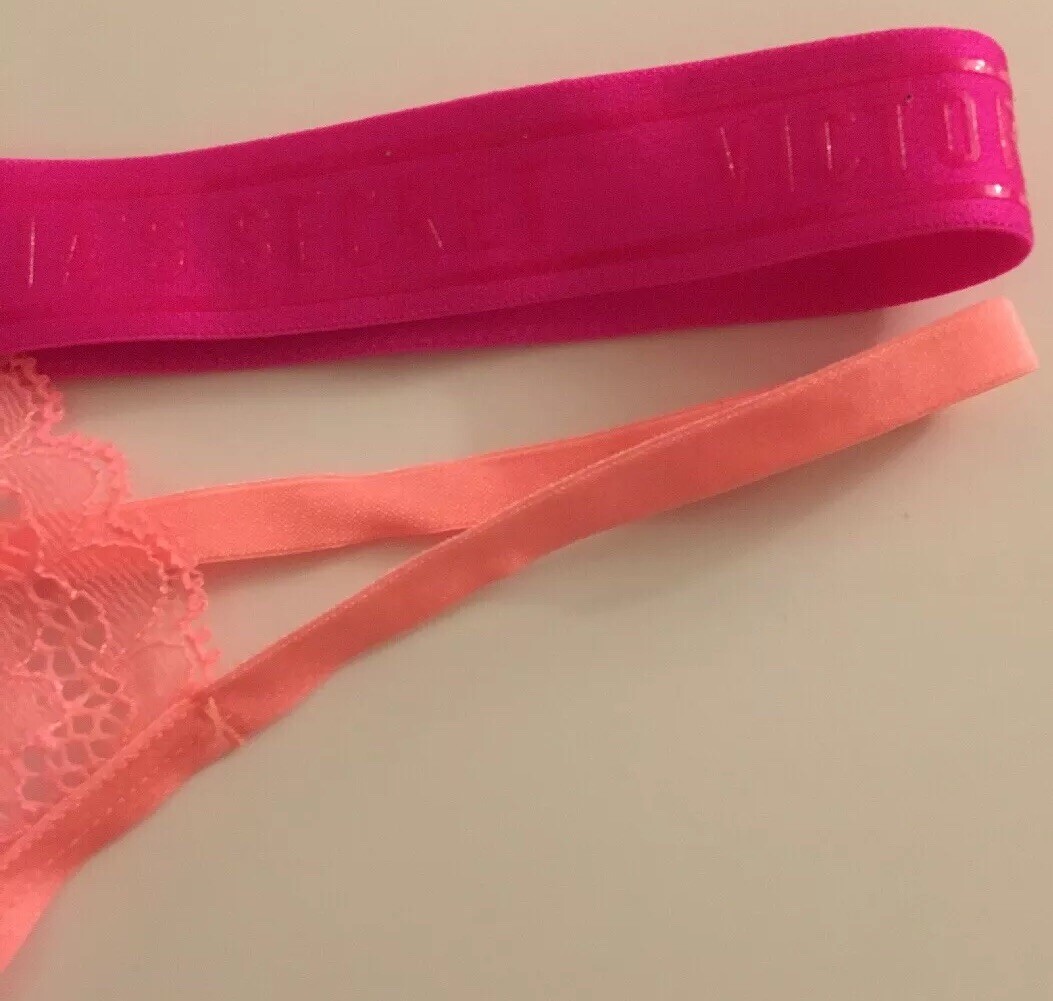 Victorias Secret Coral Lace Thong Panty Size XS Sexy Pink Logo Sport Waistband