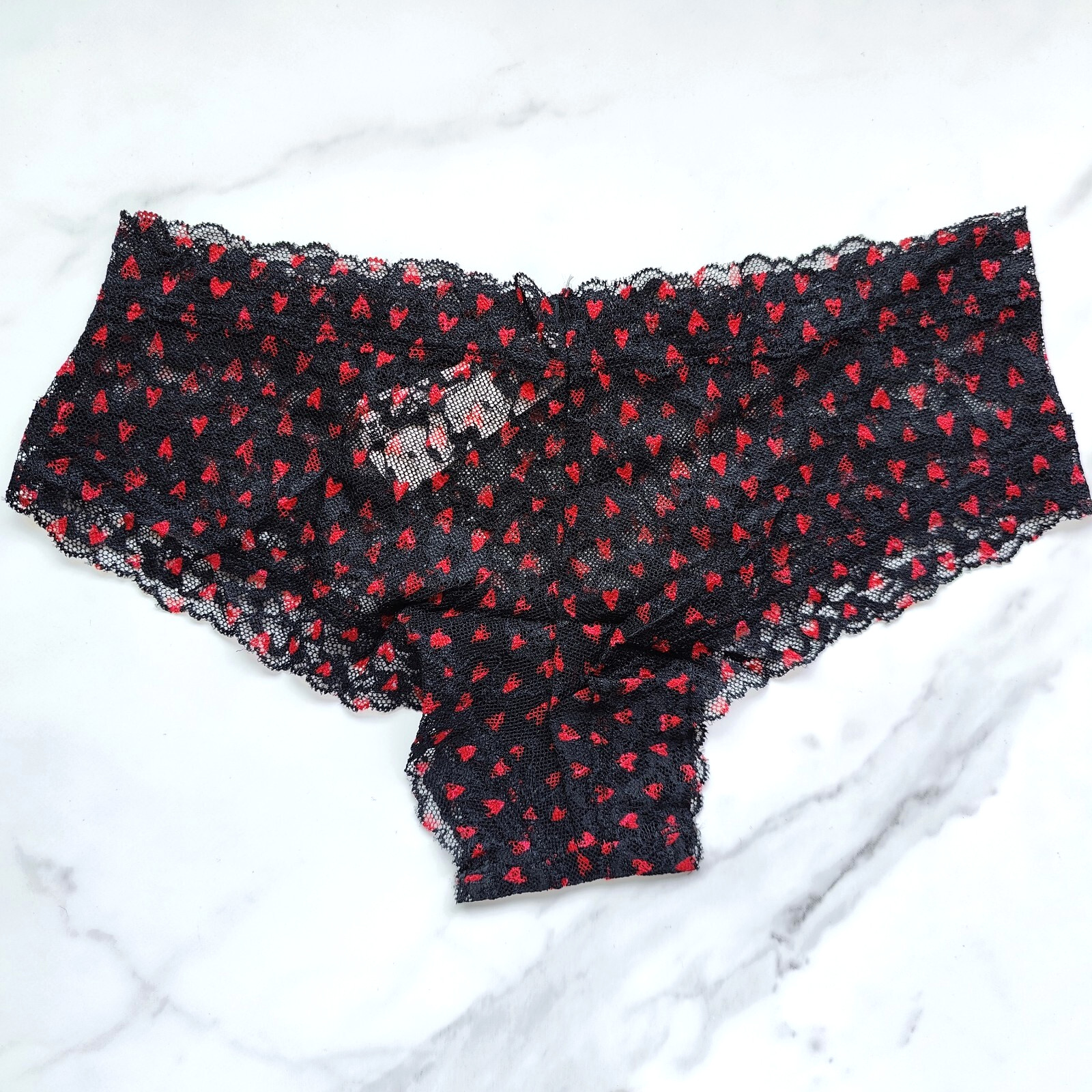 Victoria’s Secret The Lacie Posey Lace Cheeky Panty Black Whimsy Hearts SZ S
