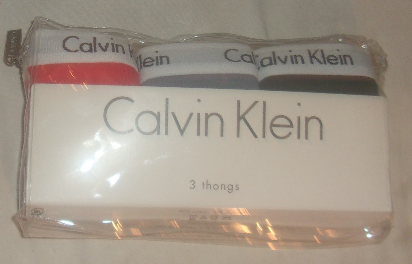 CALVIN KLEIN THONG PANTIES 3 PACK, SIZE L, NEW IN PACKAGE STRETCH COTTON