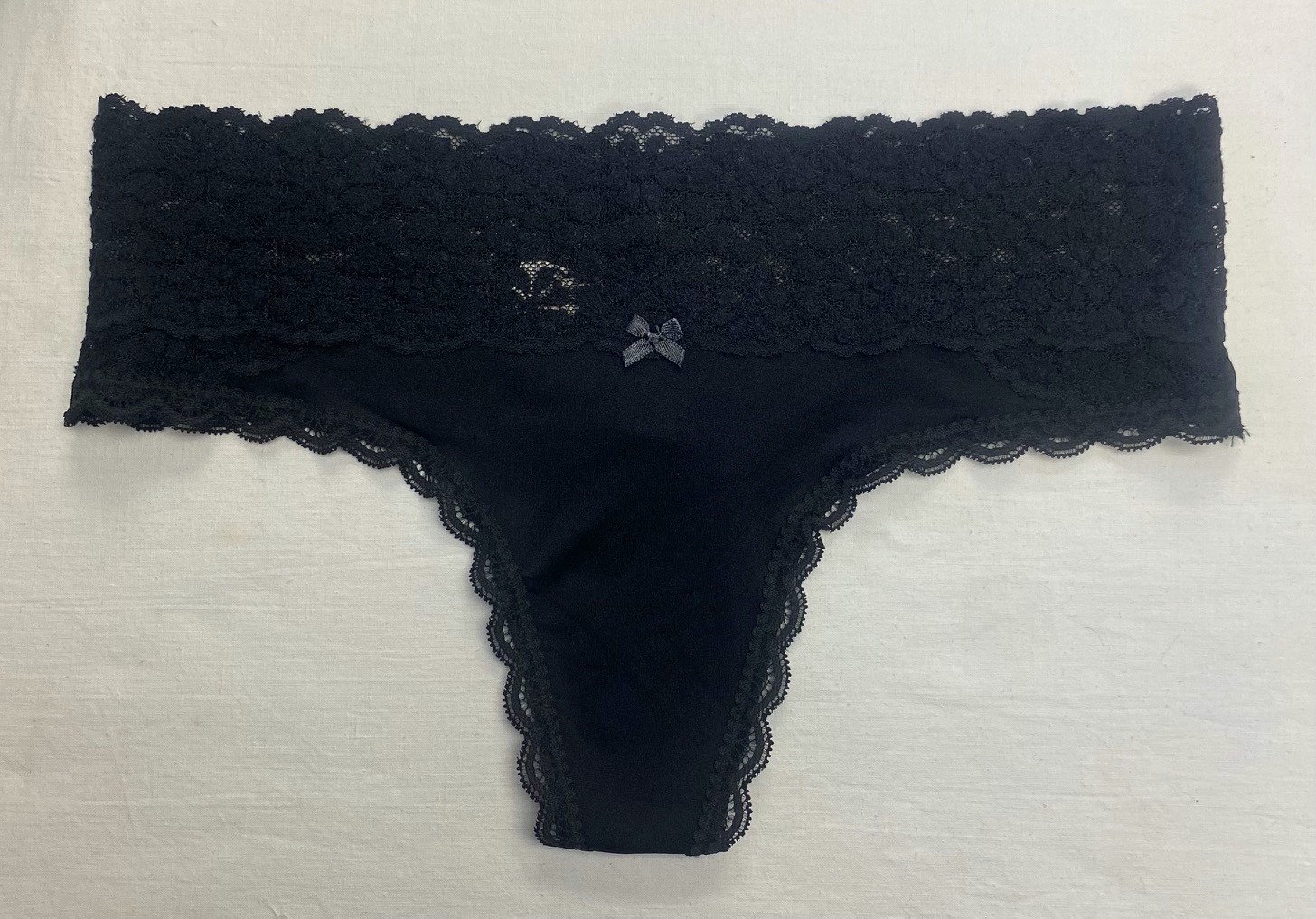 Aerie Lace Trimmed Microfiber Thong with Bow Accent — SMALL