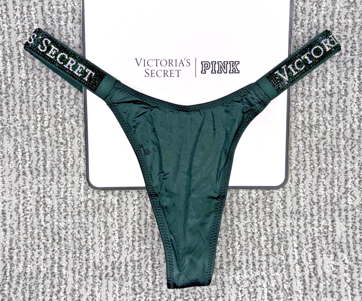 Victoria’s Secret Very Sexy NWT XS Green Spellout Shine Strap Thong Panty
