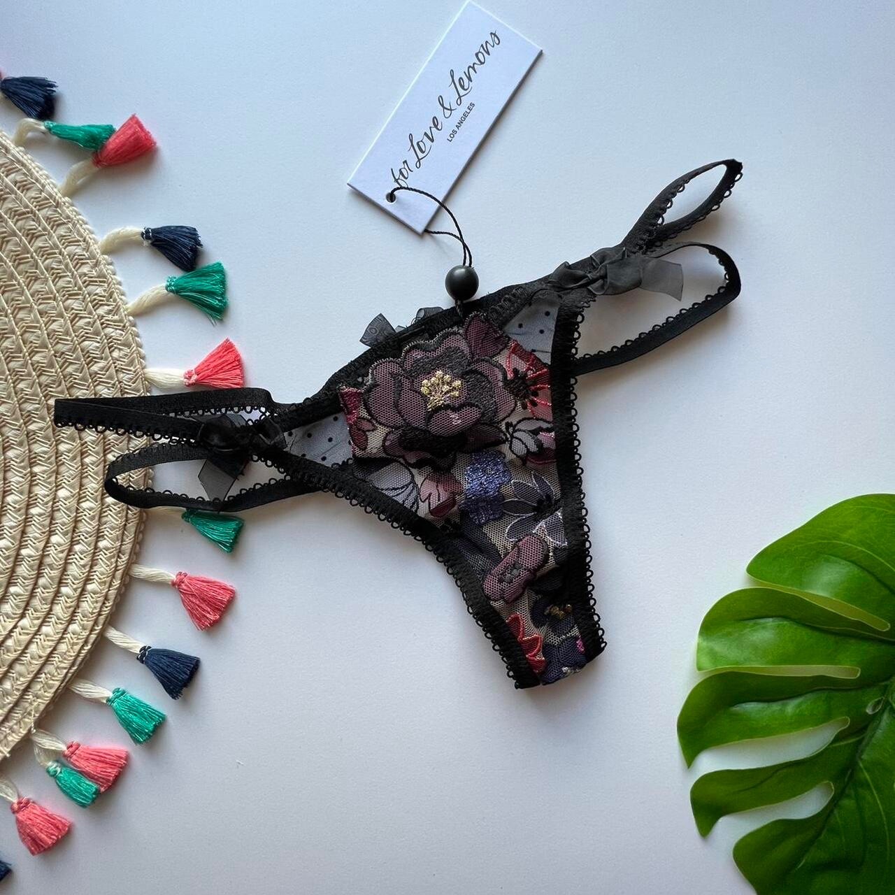 For Love And Lemons Luella Thong Panty Black XL NEW