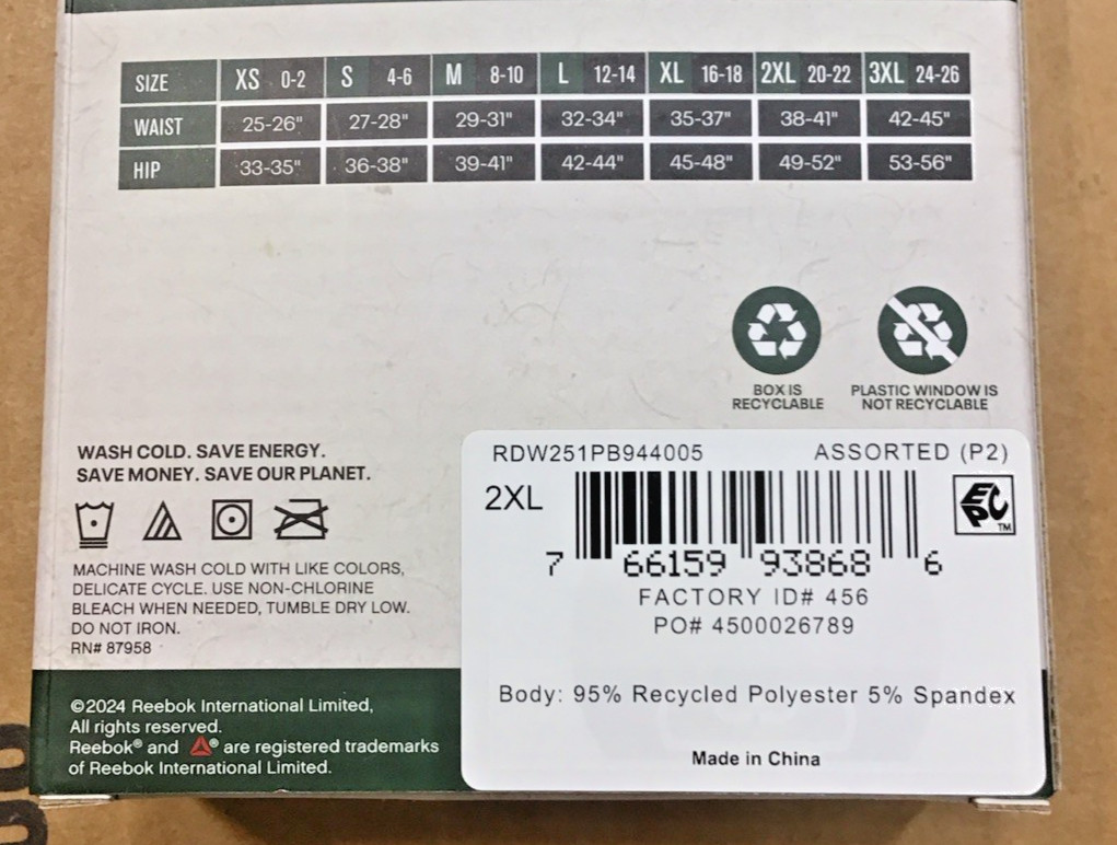 Reebok Flex Rib Hi-Cut Thongs Stretch Performance Tag Free Multicolor 2XL F21