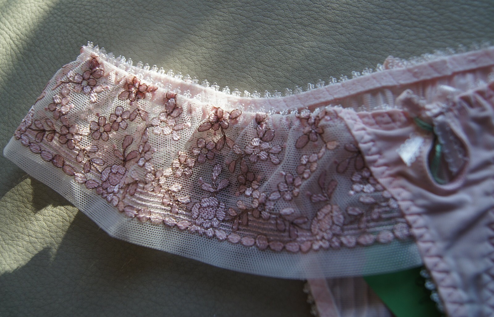 Elixir De Lingerie “Rose” Pink Pleated Sheer Wide Sided Thong G10761/112