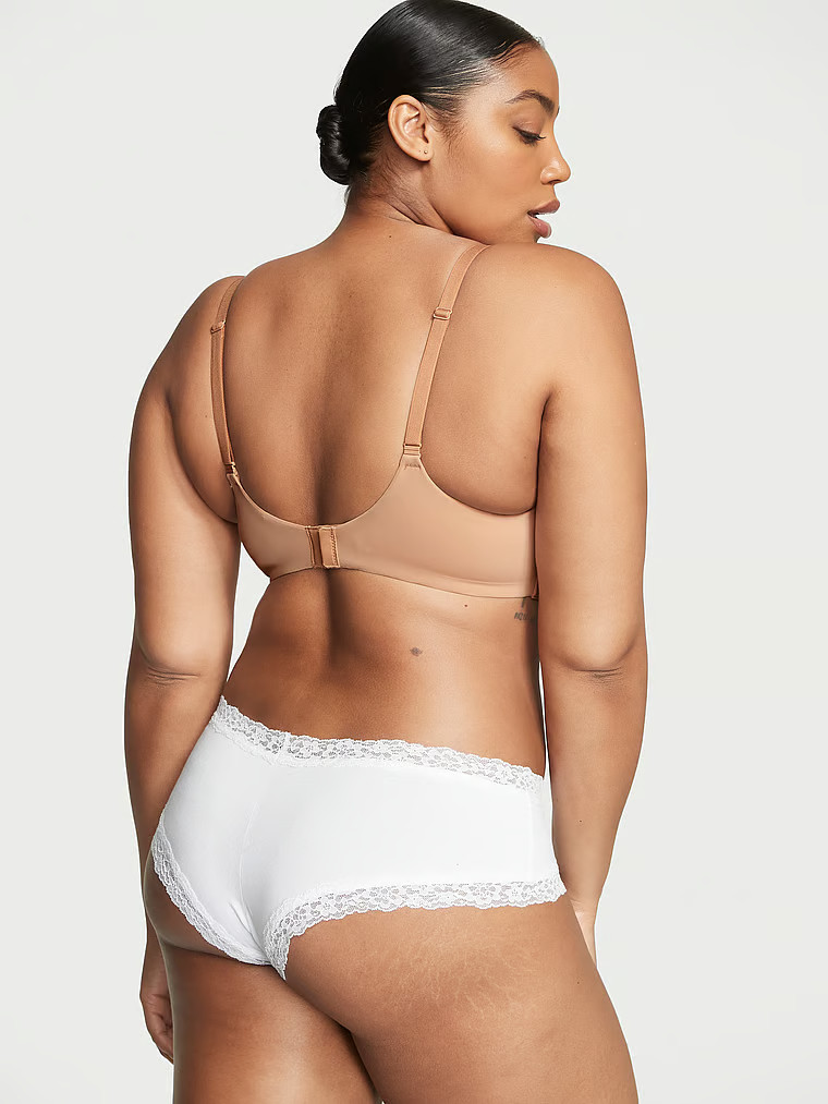 XL Bright White Victoria’s Secret Stretch Cotton Lace-Waist & Leg Cheeky Pantie
