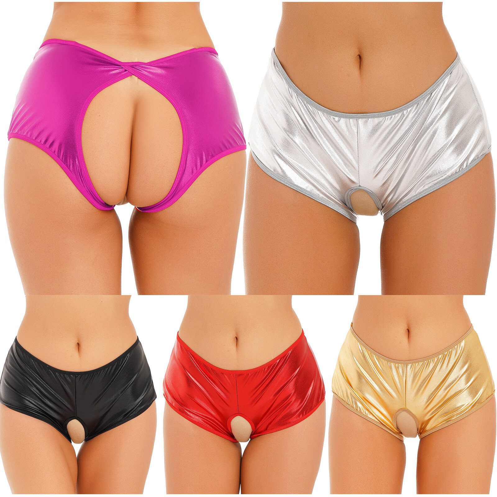 US Womens Shiny Hot Pants Booty Shorts Open Butt Panties Knickers Dance Bottoms
