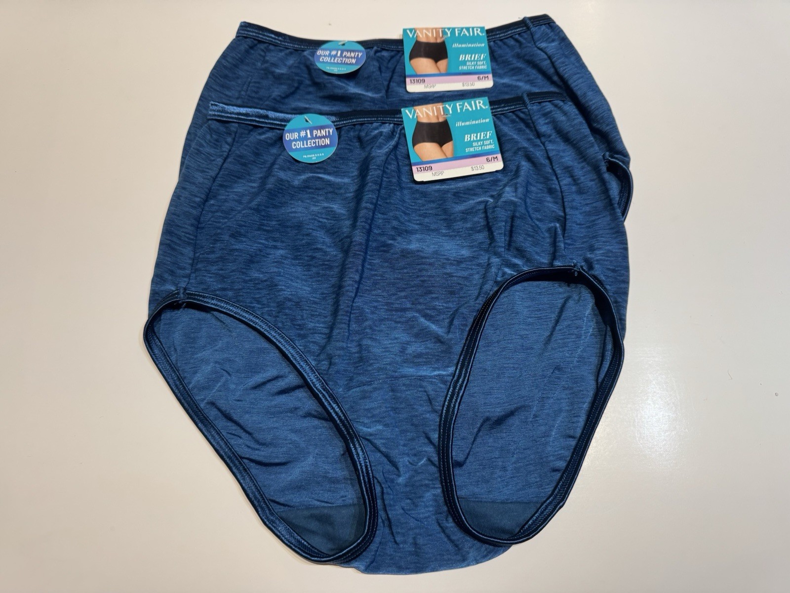 NWT Vanity Fair Illumination Brief Panty 2 PAIRS 13109 6 M Endless Blue