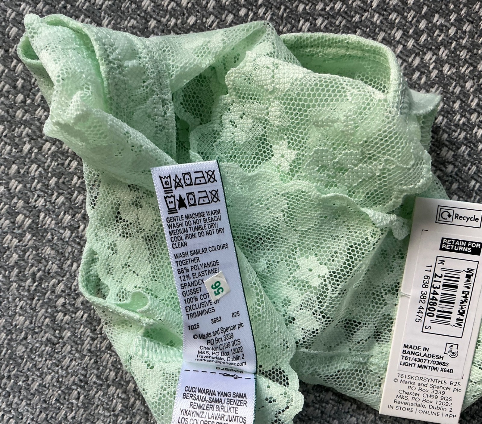 2 PACK M & S THONGS ~ 12-14 ( M ) ~LIGHT MINT ~ 88% POLYAMIDE 12% ELASTANE ~ NEW