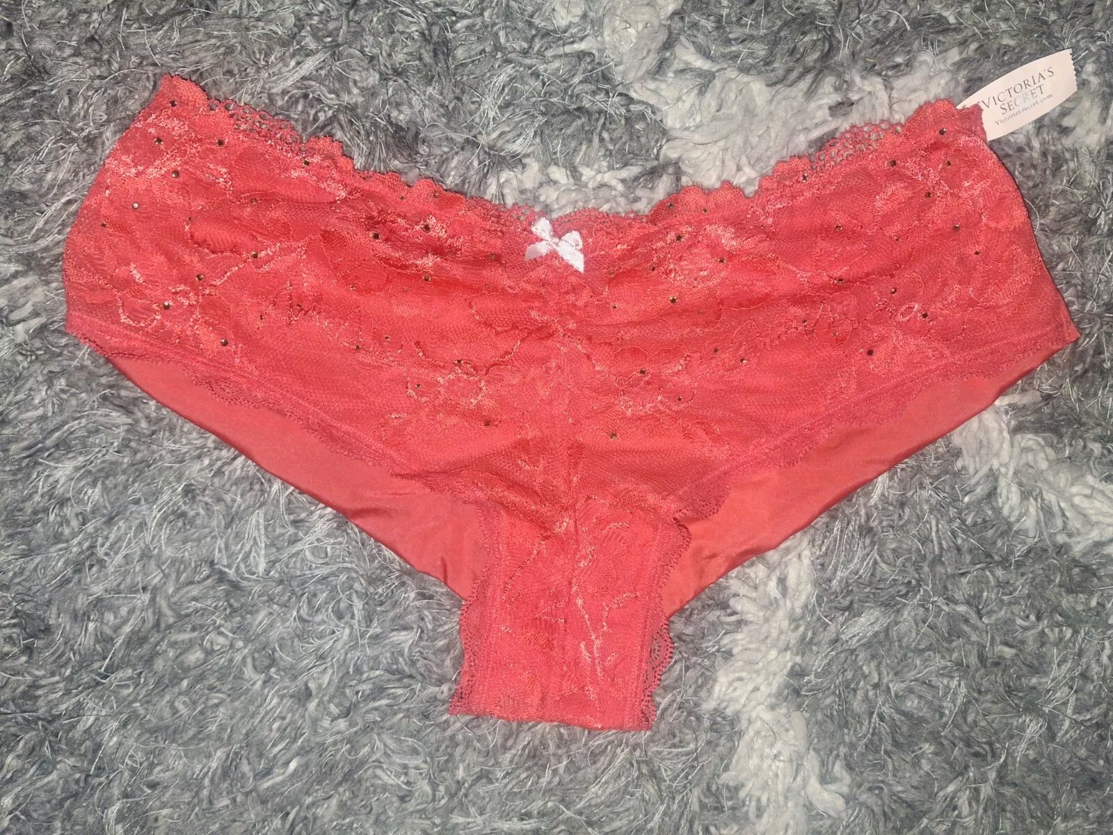 NeW Vs Vintage 2012 Studded Lace Front Cheeky Panty Size Large Watermelon