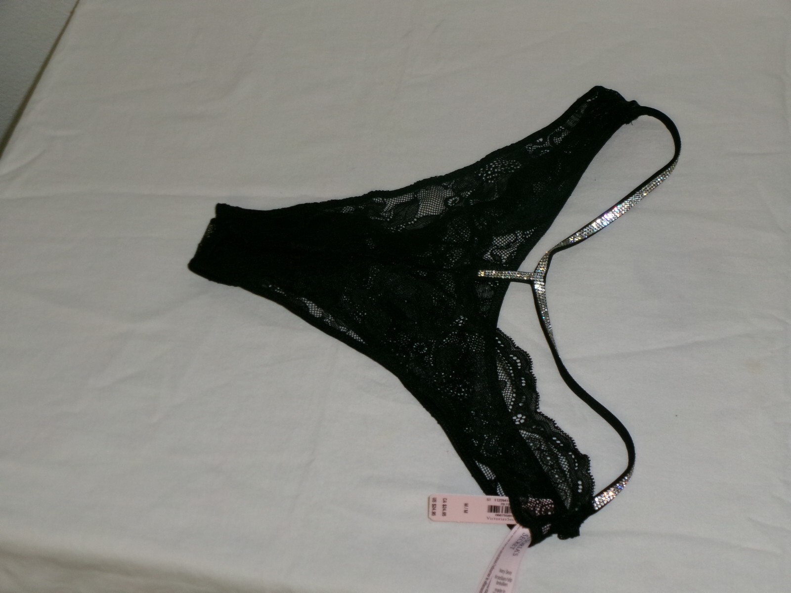 NWT VICTORIA’S SECRET VERY SEXY BLACK LACEY Y-BACK SHINE BRAZILLIAN PANTY SIZE M