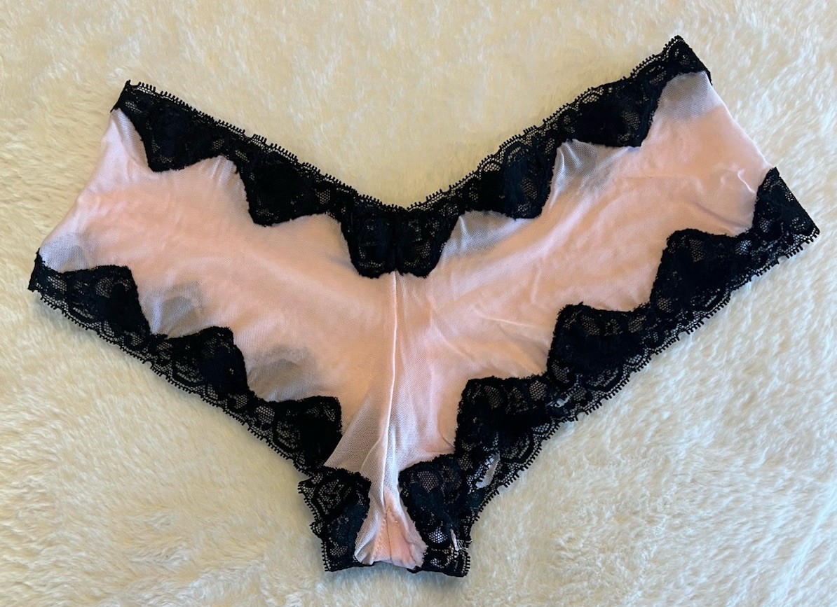 NWOT ~ Honeydew Intimates Bikini Panties: Pale Pink with black lace trim: Size L