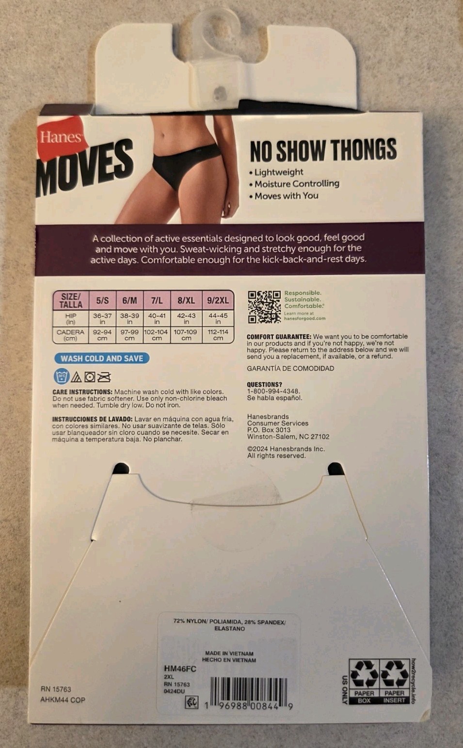 Hanes Women’s 9 2XL Moves No Show THONG Underwear 3 PAIR Black Beige Pink #10726