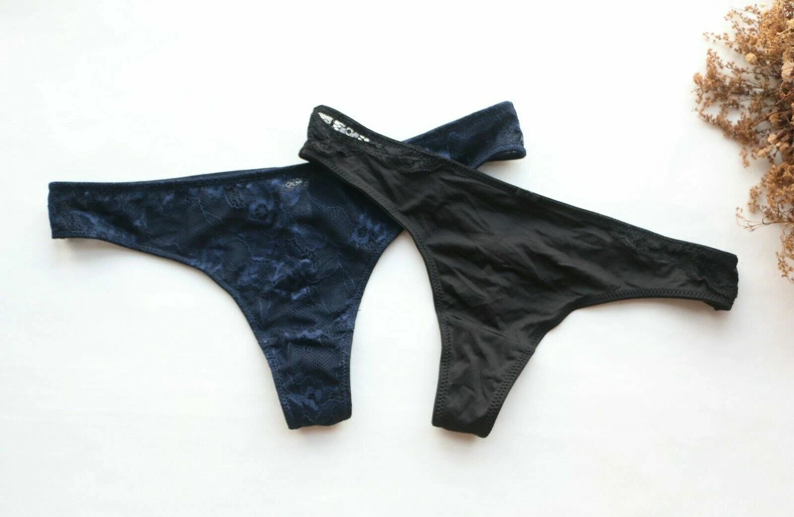 2PCS Women Sexy Thong Floral Mesh&Smooth Underwear Hipster G-string Knickers S-L