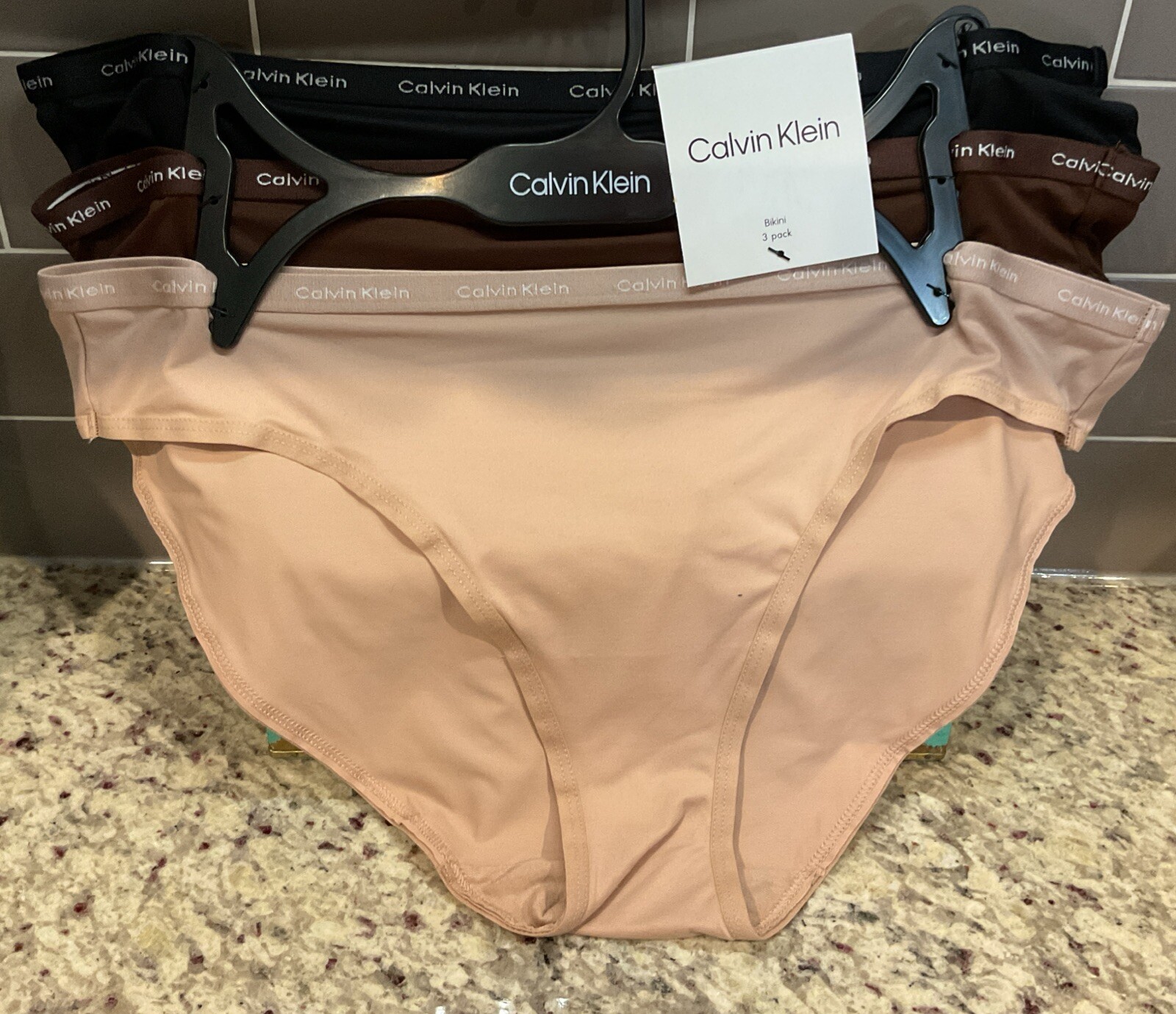 CALVIN KLEIN Womens XL (3 Pack) Bikini QP33050-201 Beige,Brown,Black MSRP$35 NWT