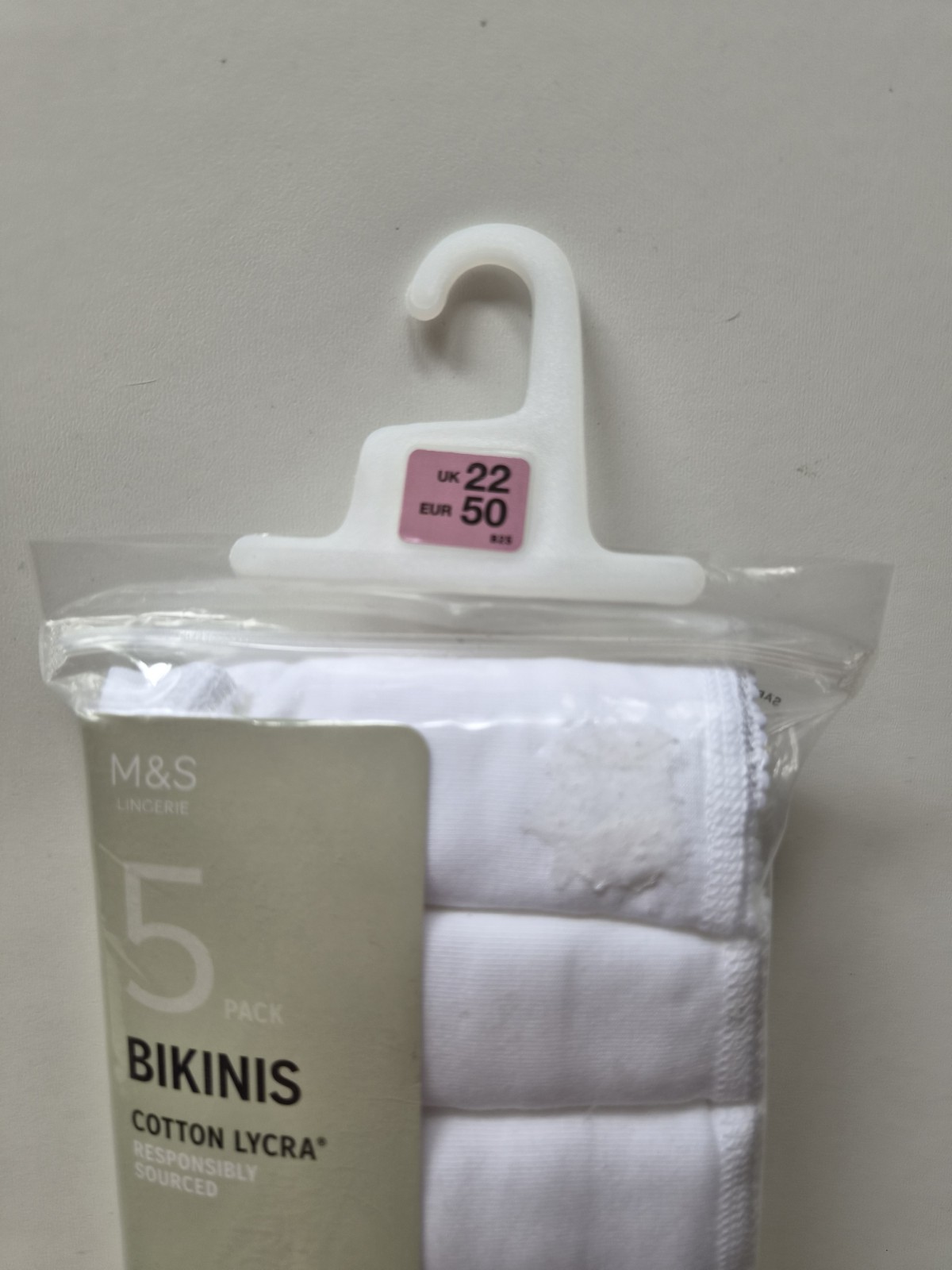 M&S SIZE 22 COTTON BIKINIS KNICKERS BRIEFS WHITE 5 PAIRS NEW MARKS AND SPENCER