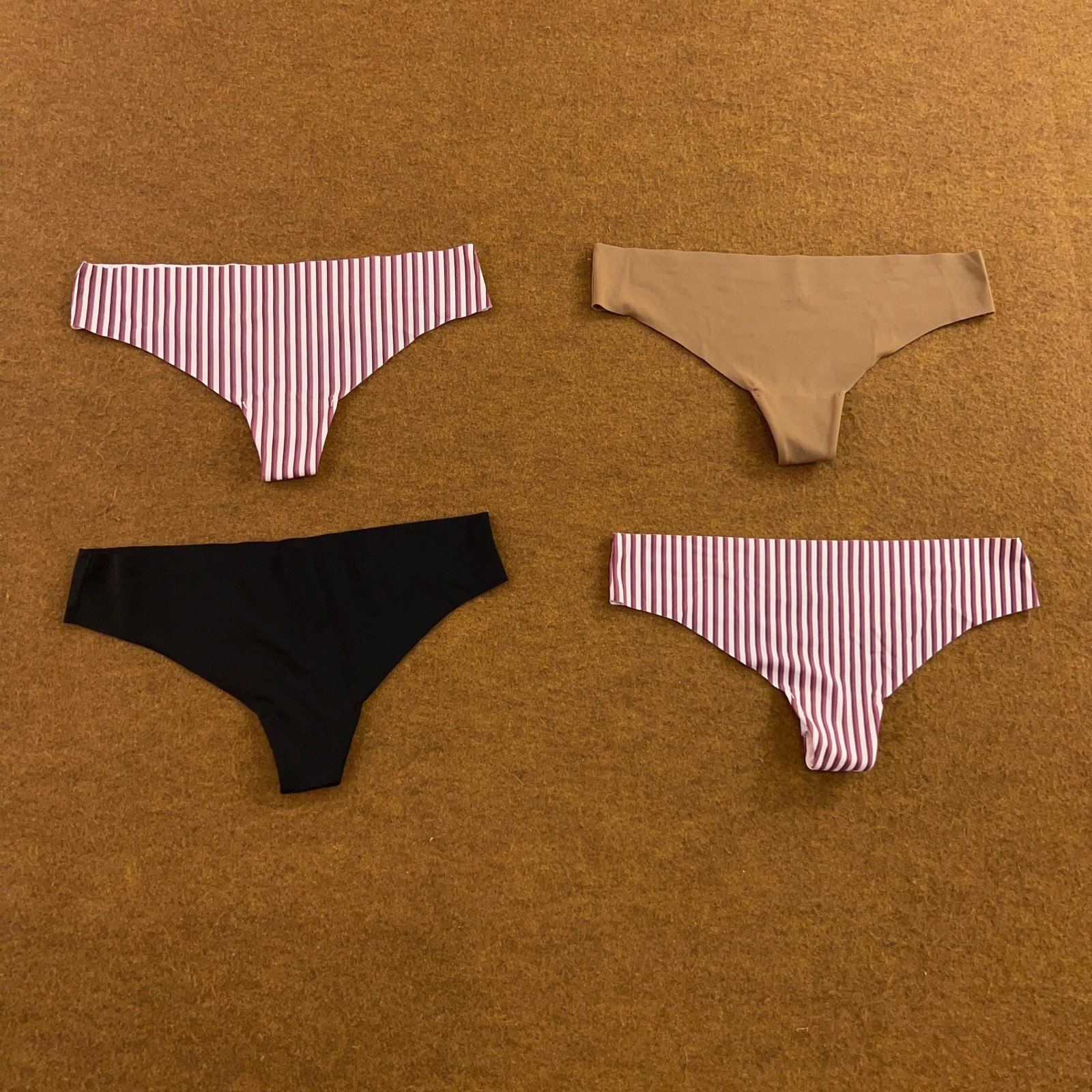 Auden Womens XS Multi Striped Solid Laser Cut Seamless Thong Panty 4 Pack New