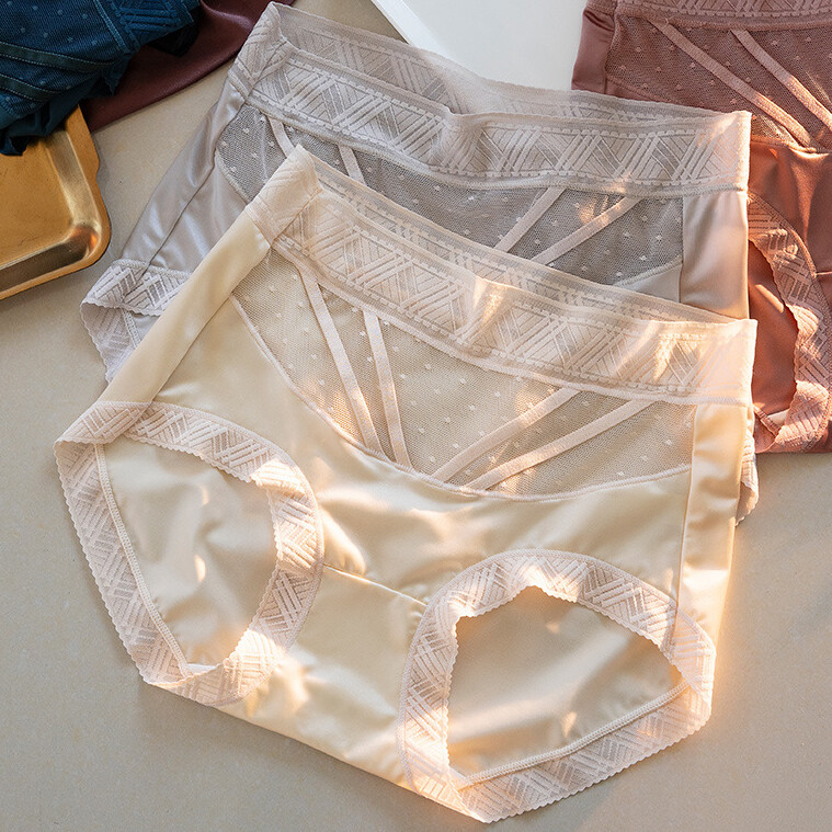 1/6 Pack Lot Women Silky Satin Panties Underwear Sheer Mid Waist Brief Lingeries