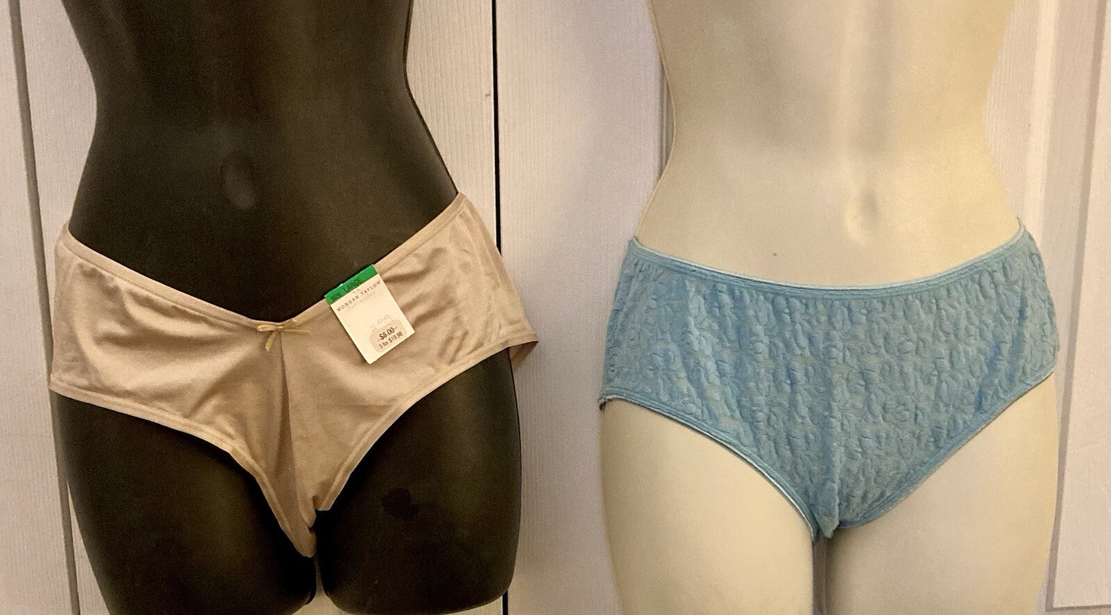 2 Hipster Panties sz L Alfani Blue sheer lace Morgan Taylor Nude solid