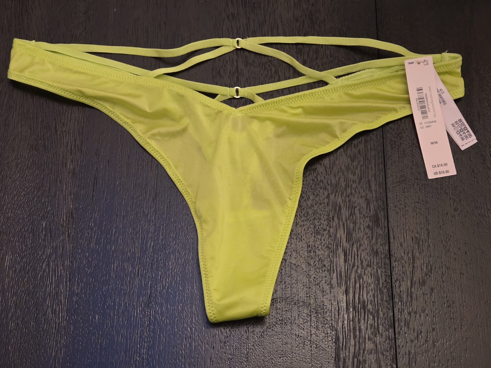 NEW Victoria’s Secret High Leg Thong In Citron Satin Silky Strappy Panty – M