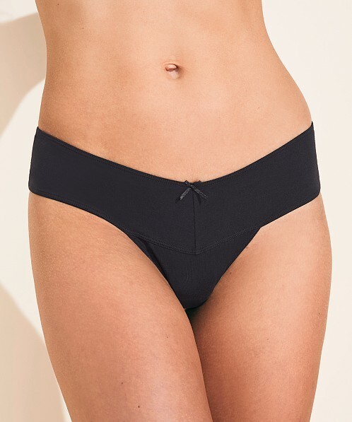 Eberjey Pima Stretch Cotton V Thong in Black L35430 Womens Size XS/S