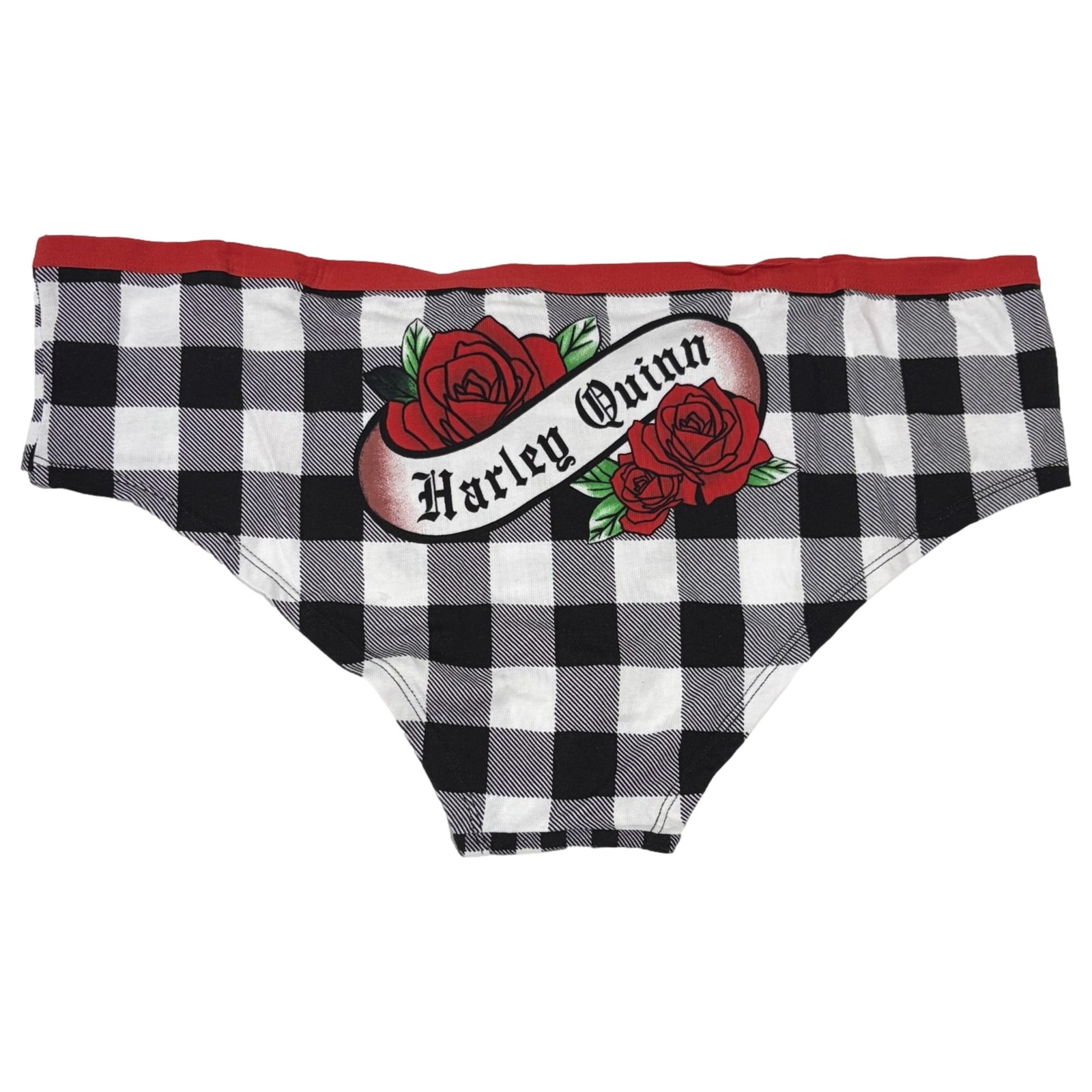 Womens DC Black White Plaid Red Rose Harley Quinn Brief Underwear Panties