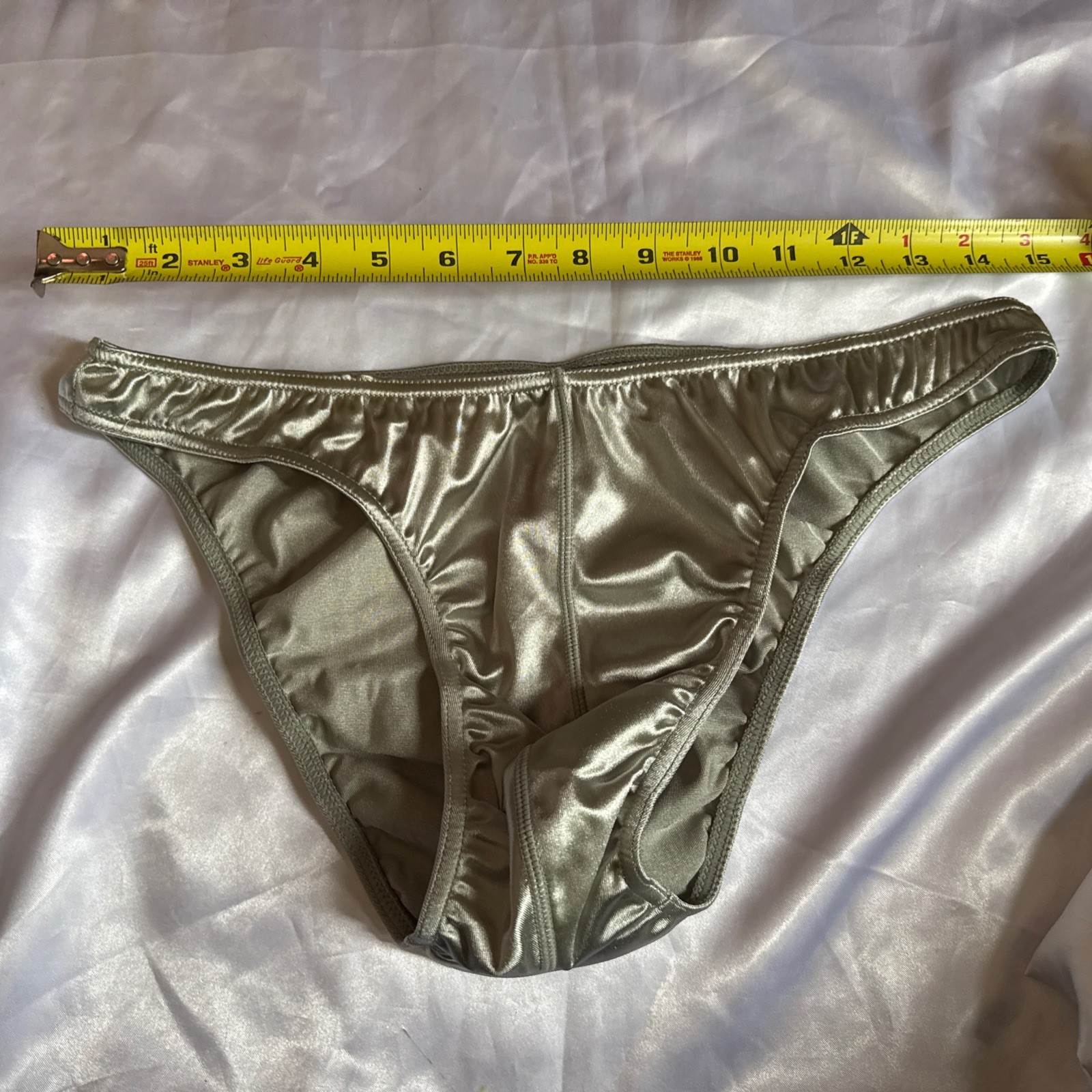 Shiny Satin Silver Men’s Pouch Bikini Brief Panties Sz XL