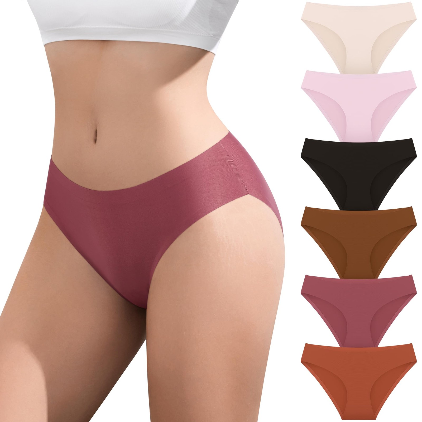 Womens Seamless Bikini Underwear Ice Silk No Show Panties Low Waisted Underwe…